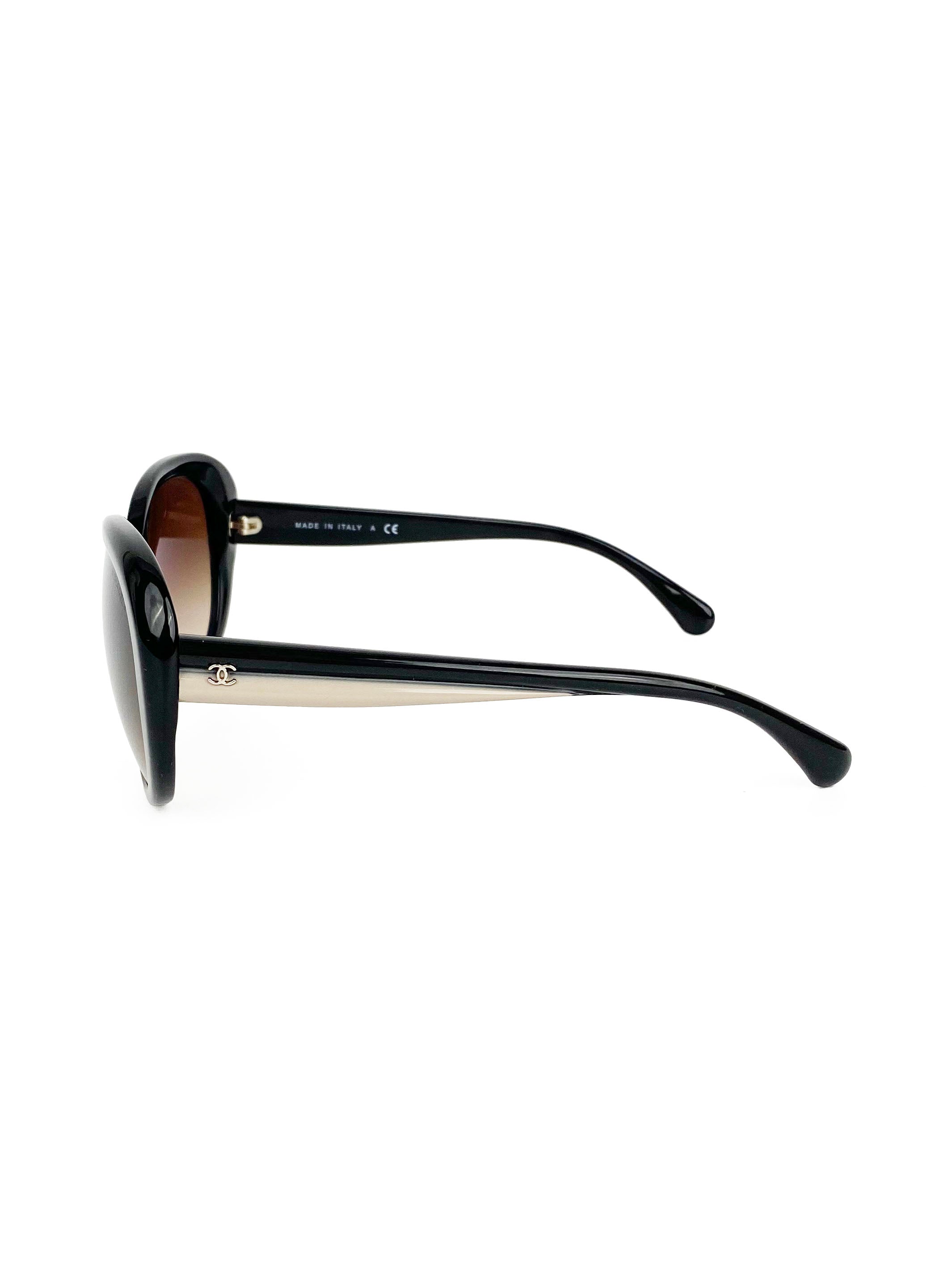 Chanel 5312 Black & Beige Butterfly Sunglasses for Women - Luxury Designer Shades for Summer, Beach & Fashion Outfits