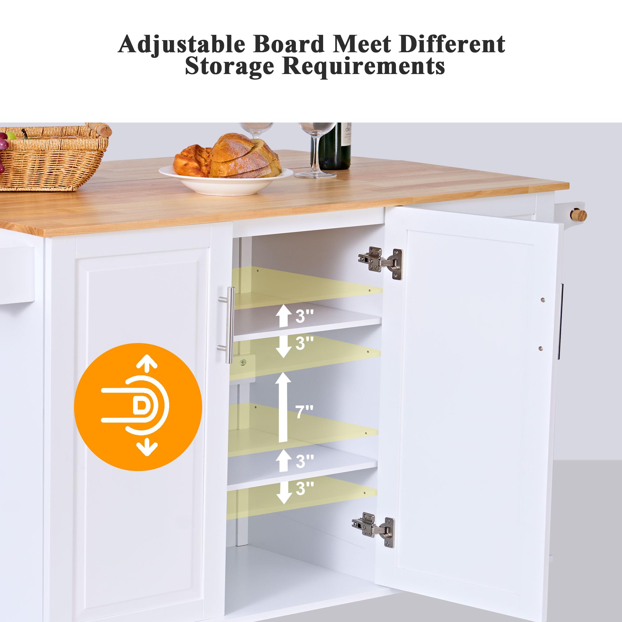 Soges Mobile Kitchen Island with Storage & Drop Leaf - Rolling Kitchen Cart with 3 Drawers, Large Cabinets & Adjustable Shelves - White - Perfect for Small Kitchens, Apartments & Food Prep Stations