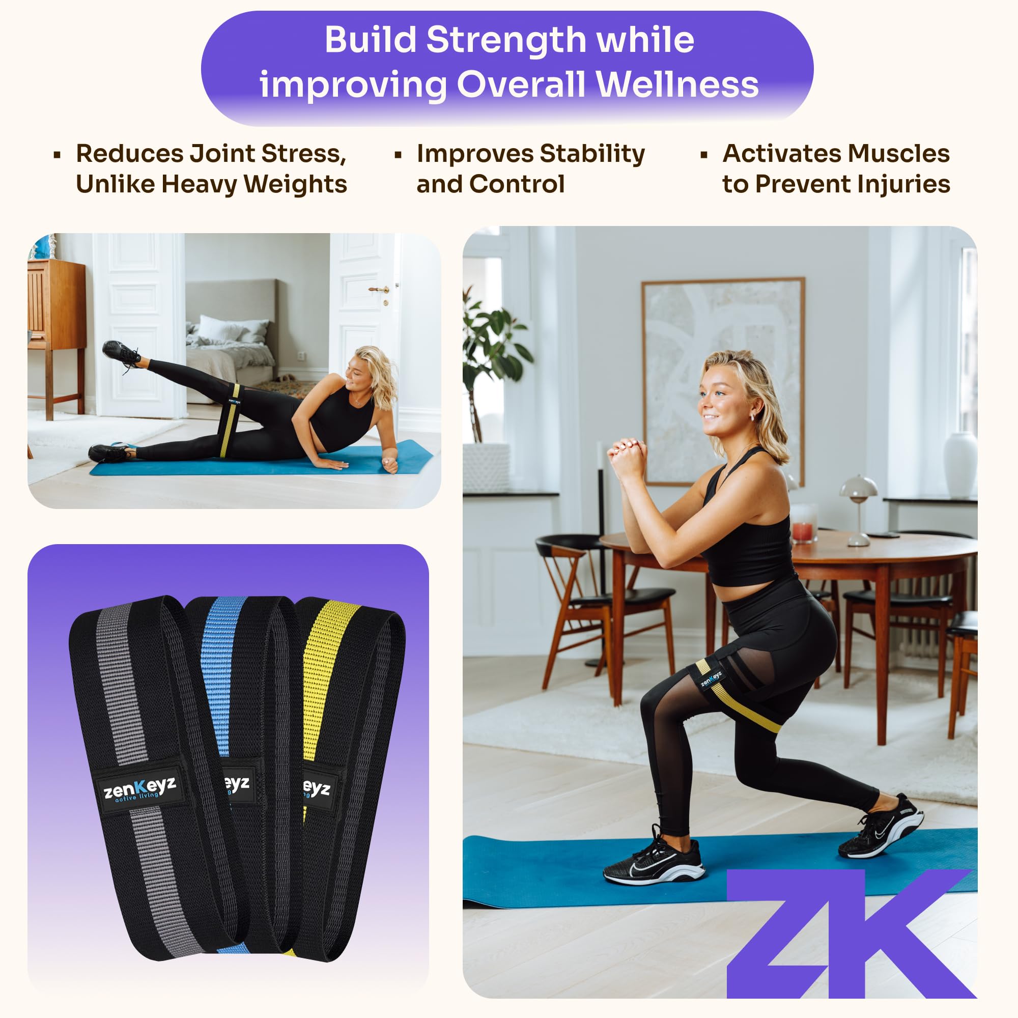 Resistance Fabric Booty Bands - 3 Pack Workout Hip Stretch Bands for Legs, Butt & Glutes - Exercise Loop Bands for Strength Training, Squats, Warm-Up & Stretching - Build Muscle for Women & Men - Perfect for Home Gym, Yoga, Pilates & Fitness Training