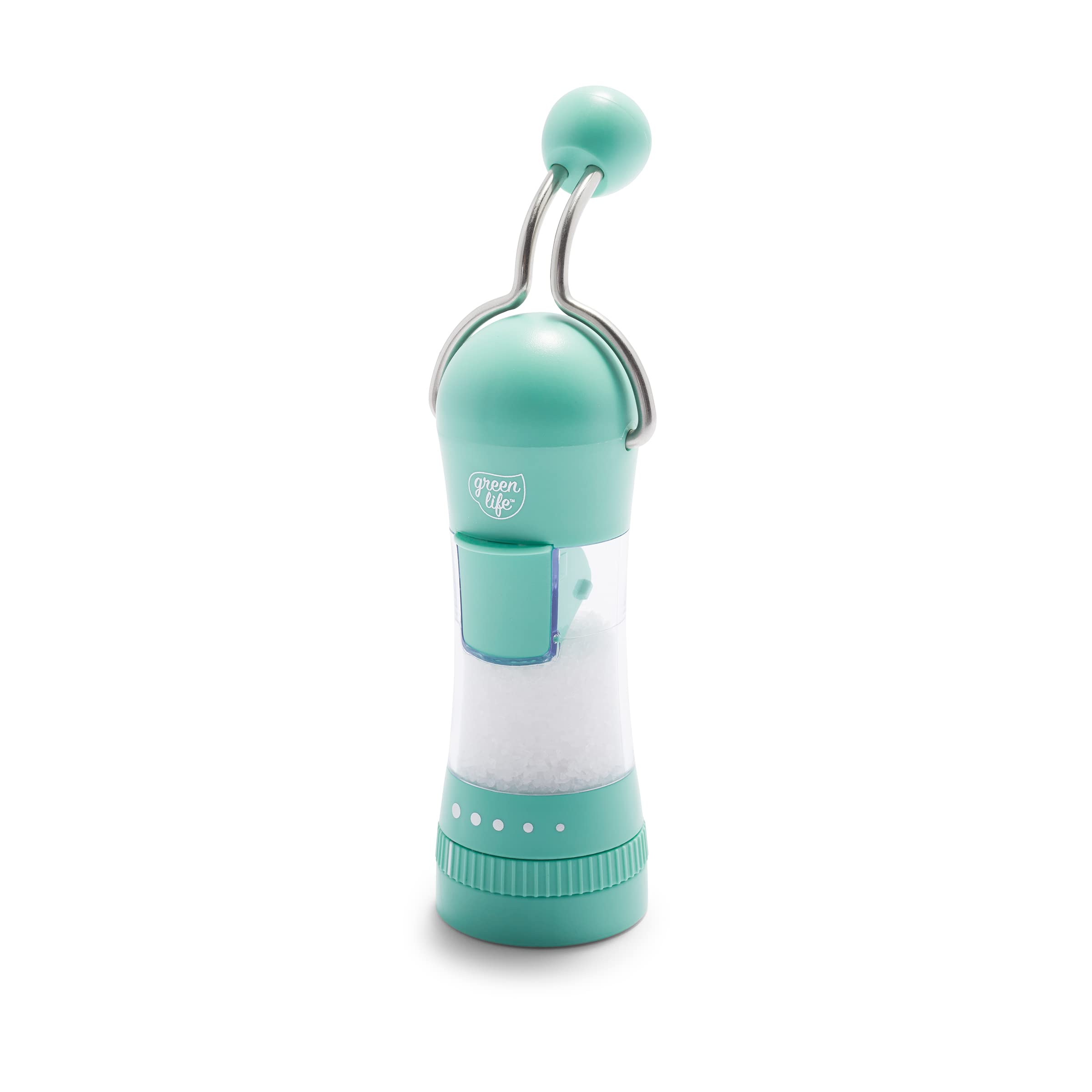 Premium GreenLife Ratchet Mill - Adjustable Salt and Pepper Grinder with Mess-Free Design | Easy Refill & No-Twist Grinding | Ergonomic Kitchen Tool for Seasoning & Spices | Perfect for Cooking, Dining & Gourmet Meal Preparation (Turquoise)
