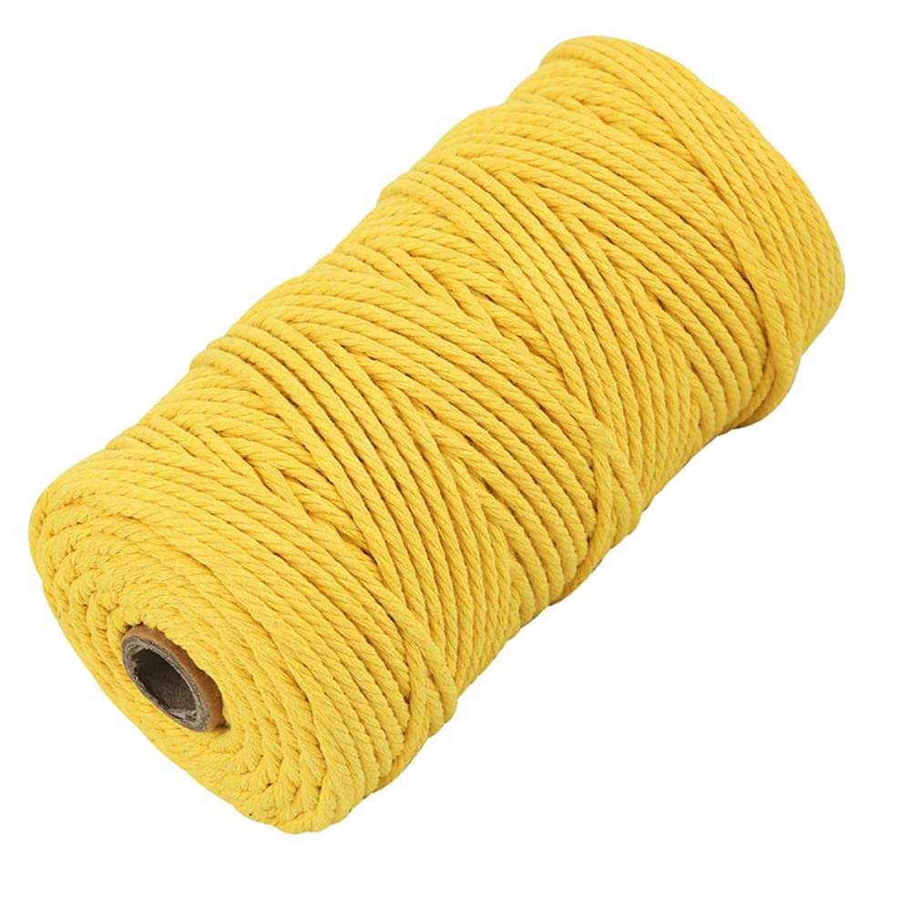 4 Ply Twisted Macrame Cotton Cord - 4mm x 109 Yards Natural Golden Yellow Yarn for DIY Crafts, Plant Hangers & Wall Hangings | Perfect for Boho Home Decor, Wedding Backdrops & Handmade Jewelry Making