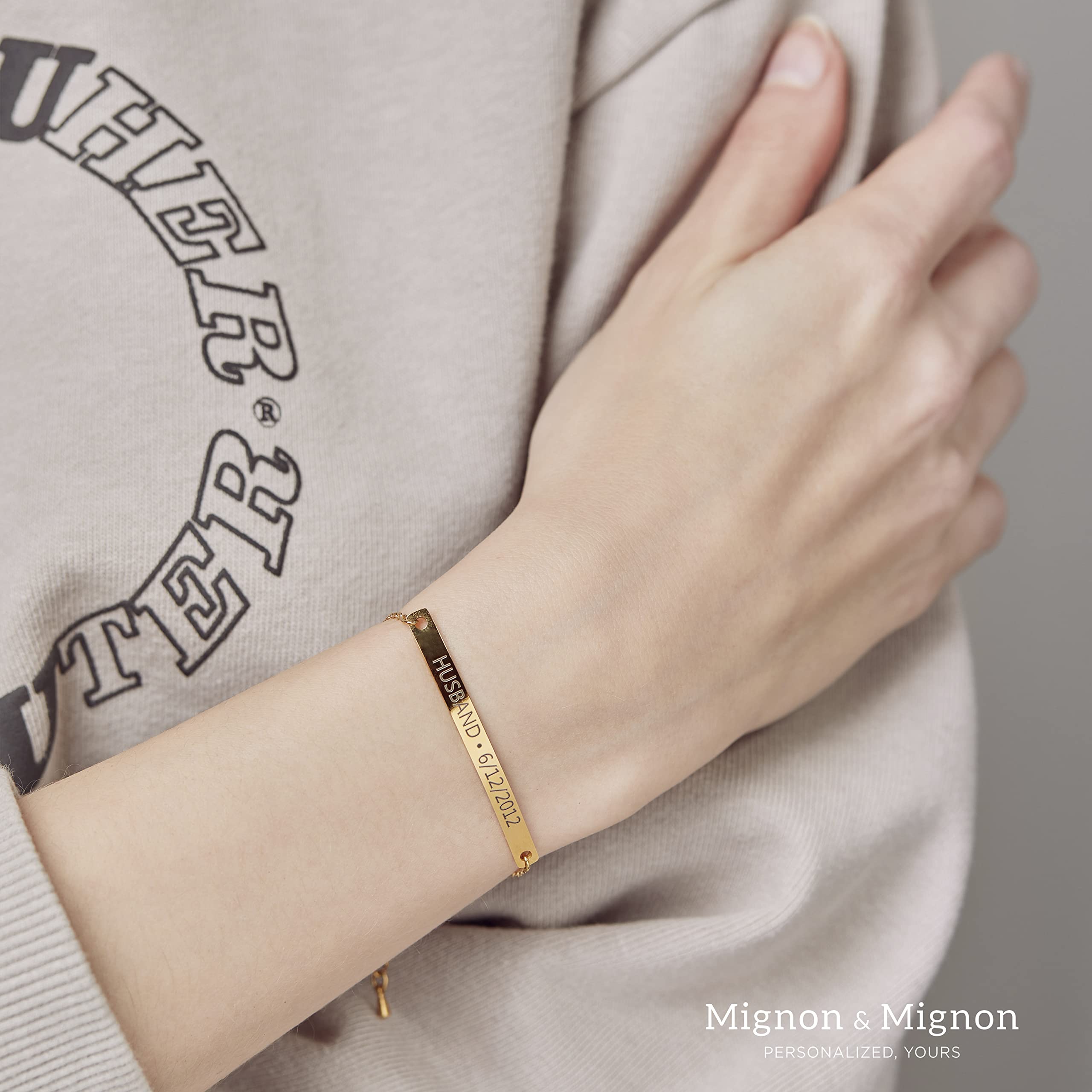 Personalized Name Bracelet for Women - Custom Engraved Gold Bar Jewelry Gift for Mom, Teen Girls (Coordinate Design) - Perfect for Mother's Day, Birthdays & Special Occasions
