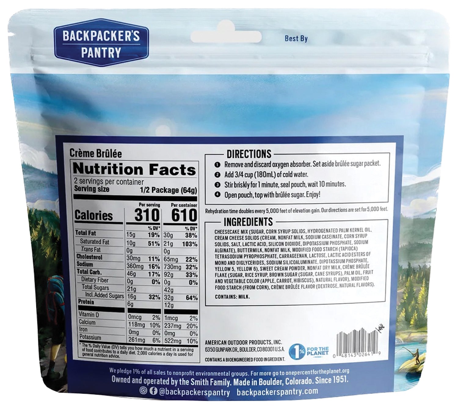 Backpacker's Pantry Creme Brulee Dessert - 2 Servings Lightweight Camping & Backpacking Food - Perfect for Hiking, Camping & Emergency Preparedness