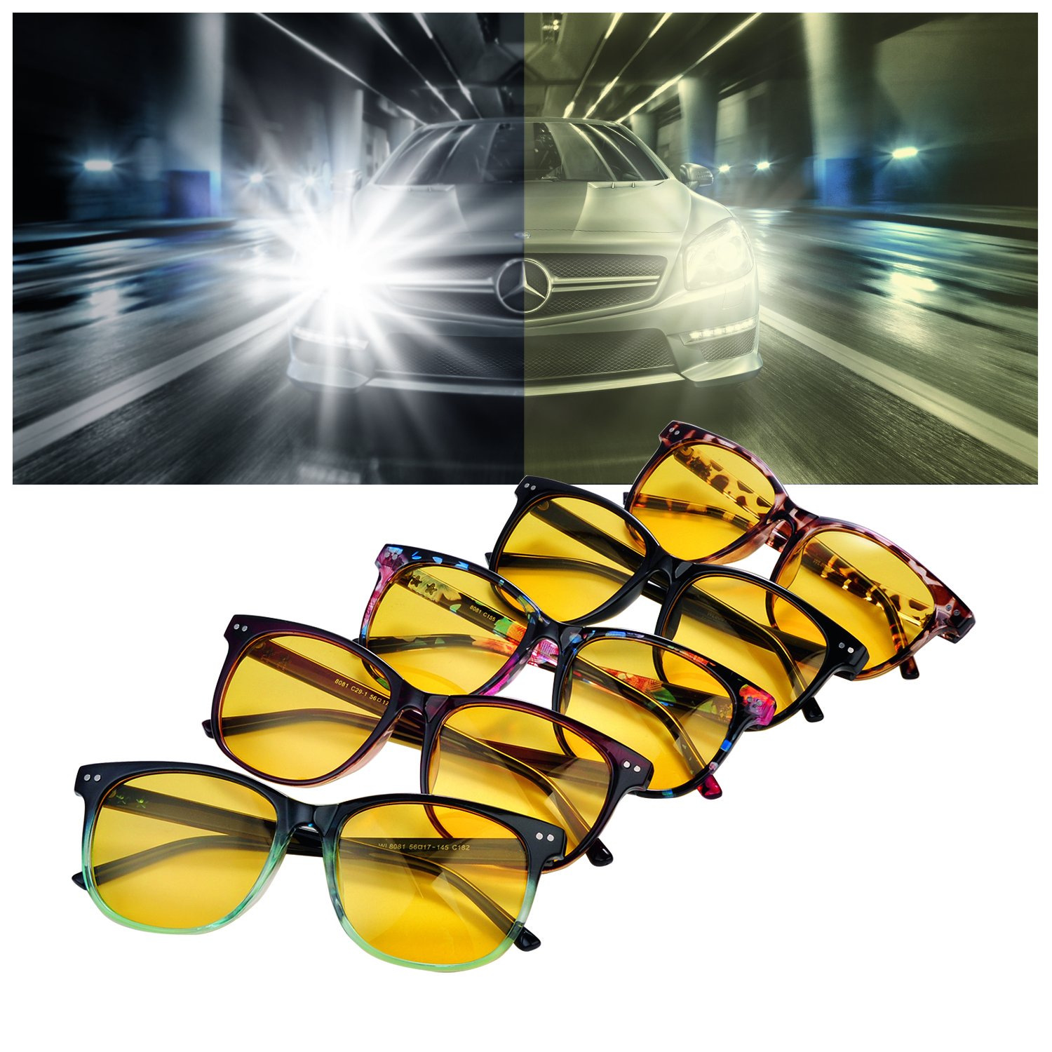 Polarized Night Vision Driving Glasses - Anti-Glare Clear Sunglasses for Men & Women - Fashionable UV Protection Eyewear for Safe Night Driving, Road Trips, and Outdoor Activities