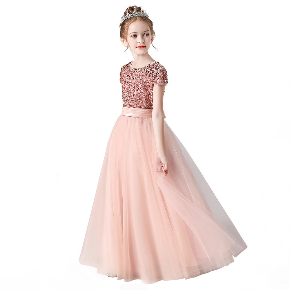 Sparkly Sequin Tulle Flower Girl Dress with Puffy Skirt - Elegant Pageant Gown for Weddings, Birthday Parties & Special Occasions