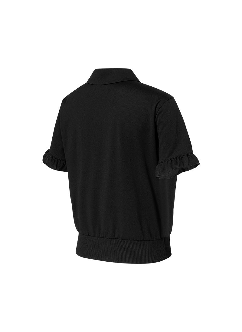 Women's Ruffle Sleeve Polo Shirt - Short Sleeve Cotton Blouse for Casual Wear, Office & Summer Outfits