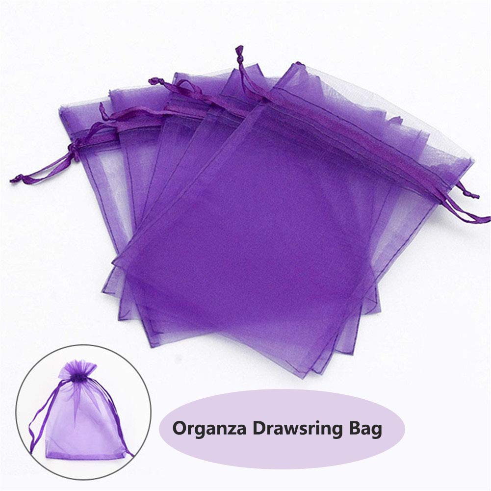 Stratalife 100PCS 5X7 Purple Organza Gift Bags - Wedding Favor Bags, Jewelry Pouches, Party Return Bags - Perfect for Wedding Favors, Bridal Showers, Birthday Gifts & Jewelry Packaging