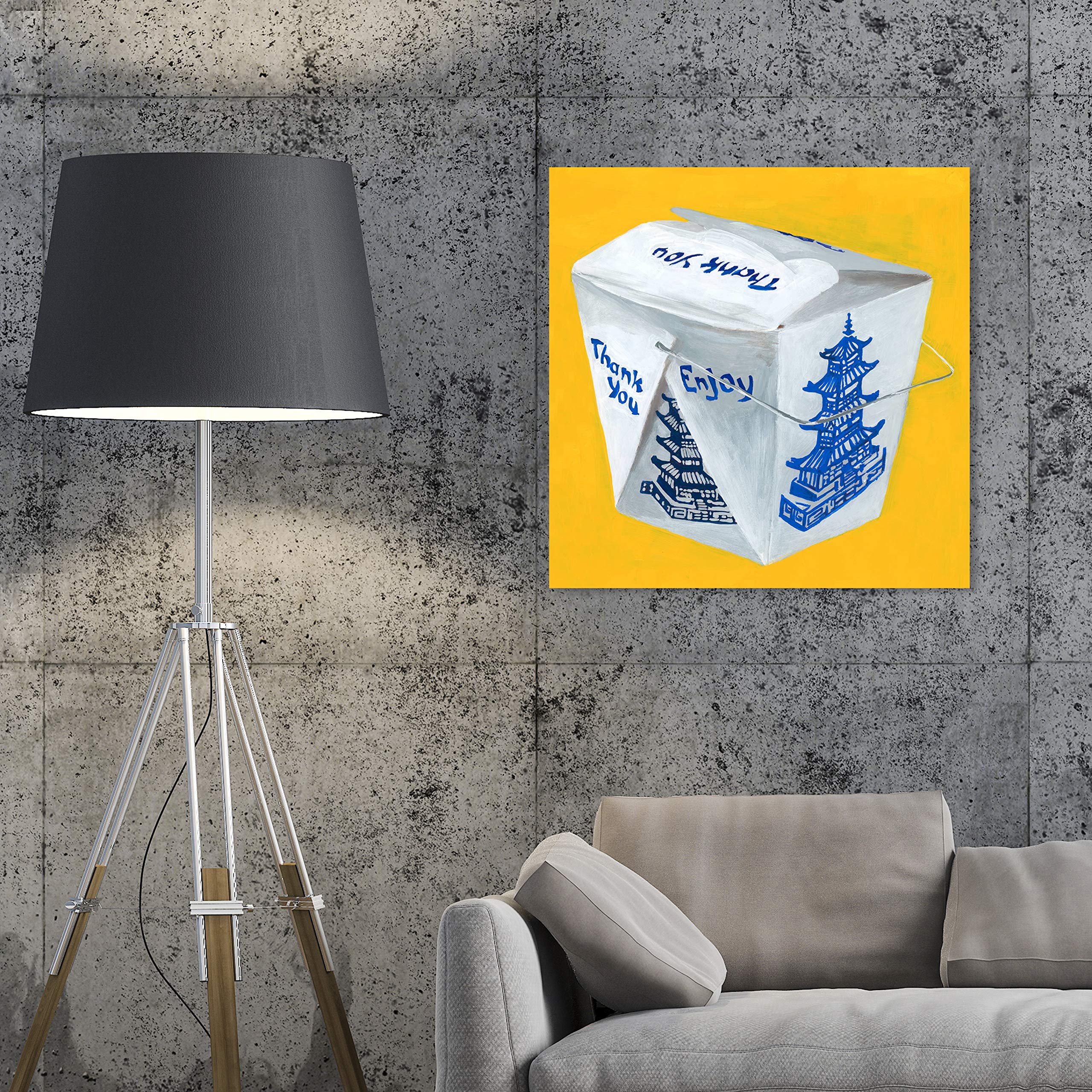 Oliver Gal Artist Co. Porcelain Take Out Box Wall Art Canvas Print - 24x24 Inch Yellow & Blue World Map Home Decor - Perfect for Kitchen, Dining Room & Asian-Themed Interior Design