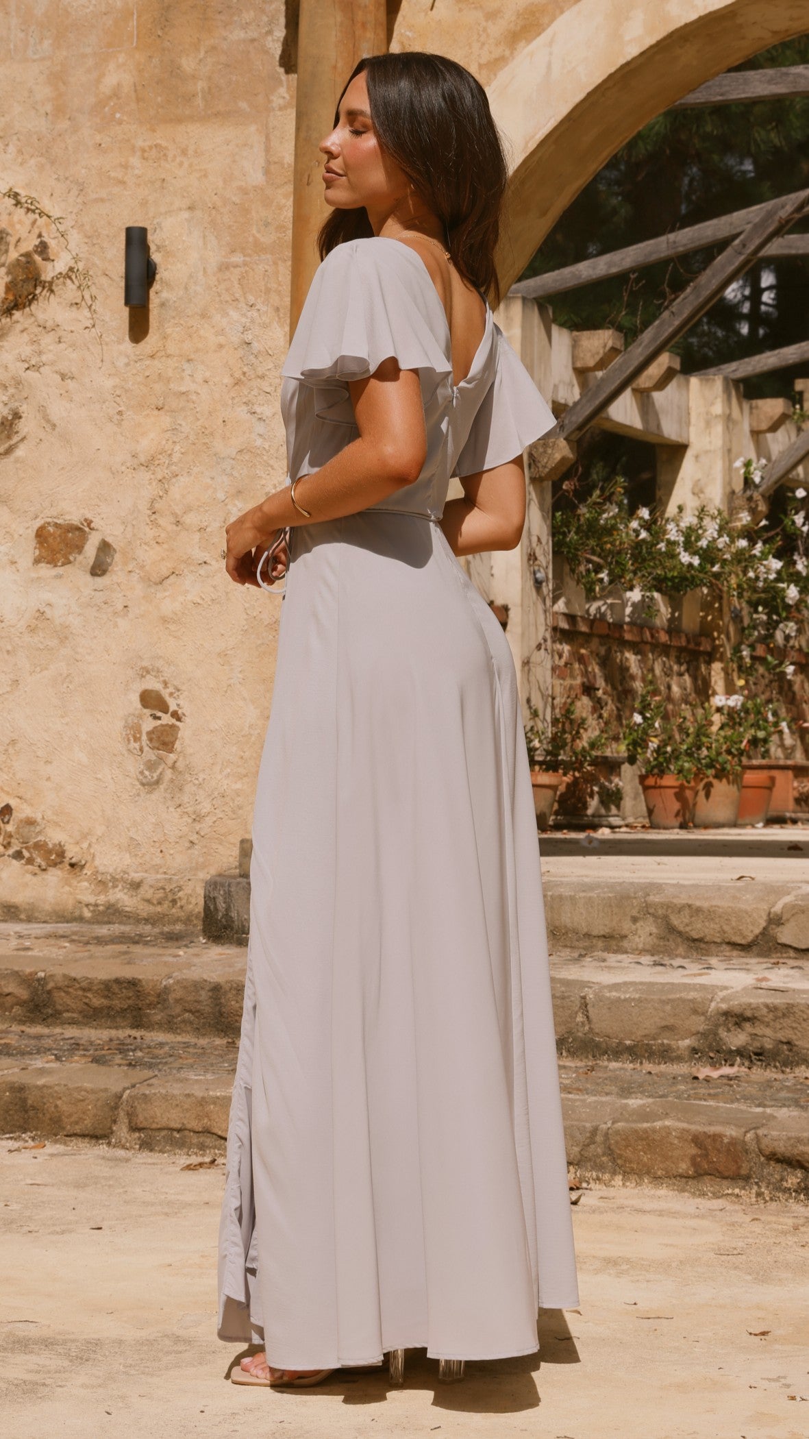 Charlize Maxi Dress for Women - Light Grey Flowy Long Dress for Summer, Beach, and Casual Wear