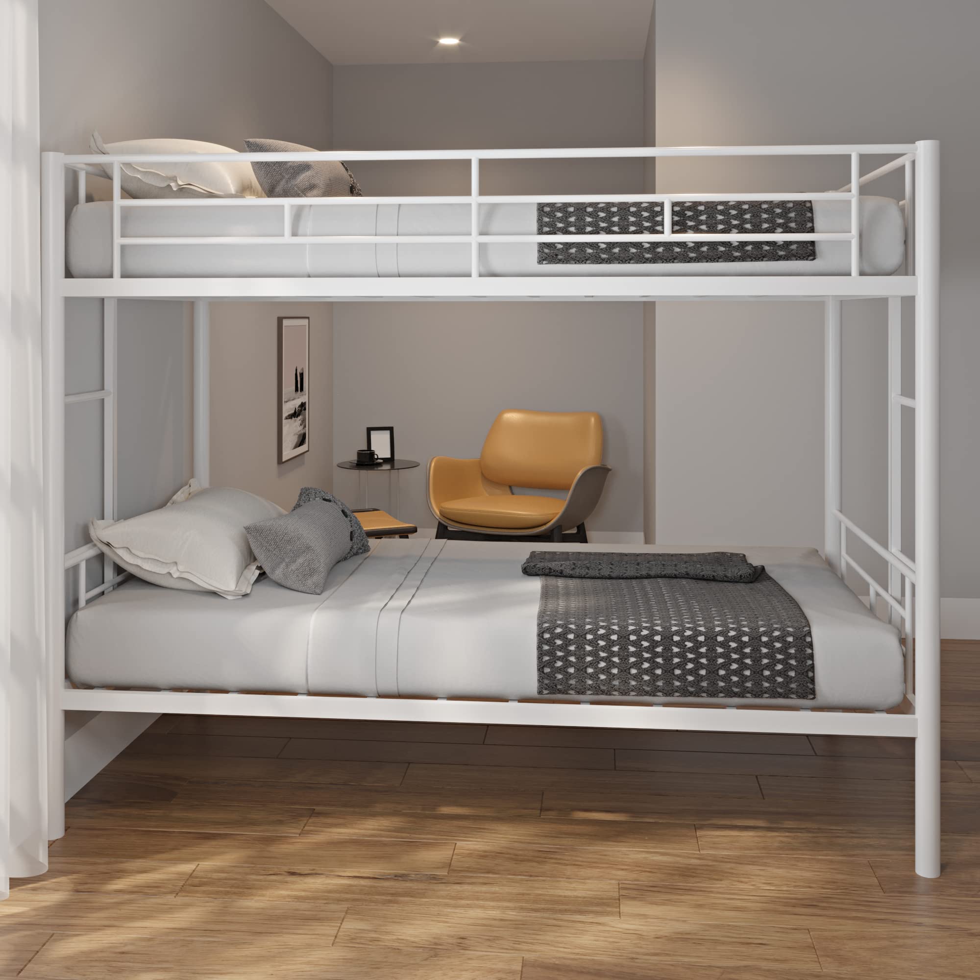 Twin Over Twin Metal Bunk Bed with Ladder & Safety Rail - Convertible to 4 Separate Beds - Space-Saving Kids & Guest Room Solution