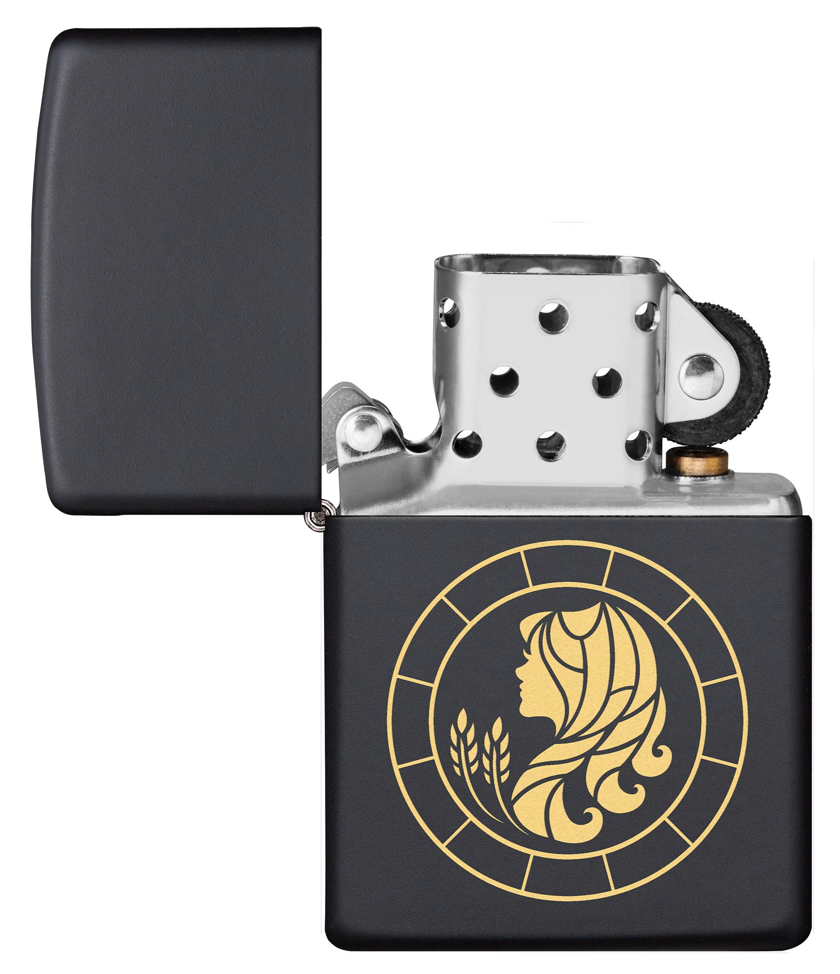 Zippo Virgo Zodiac Sign Pocket Lighter - Matte Black Finish | Horoscope Gift for Virgo Women & Men | Perfect for Camping, Travel & Everyday Carry (EDC)