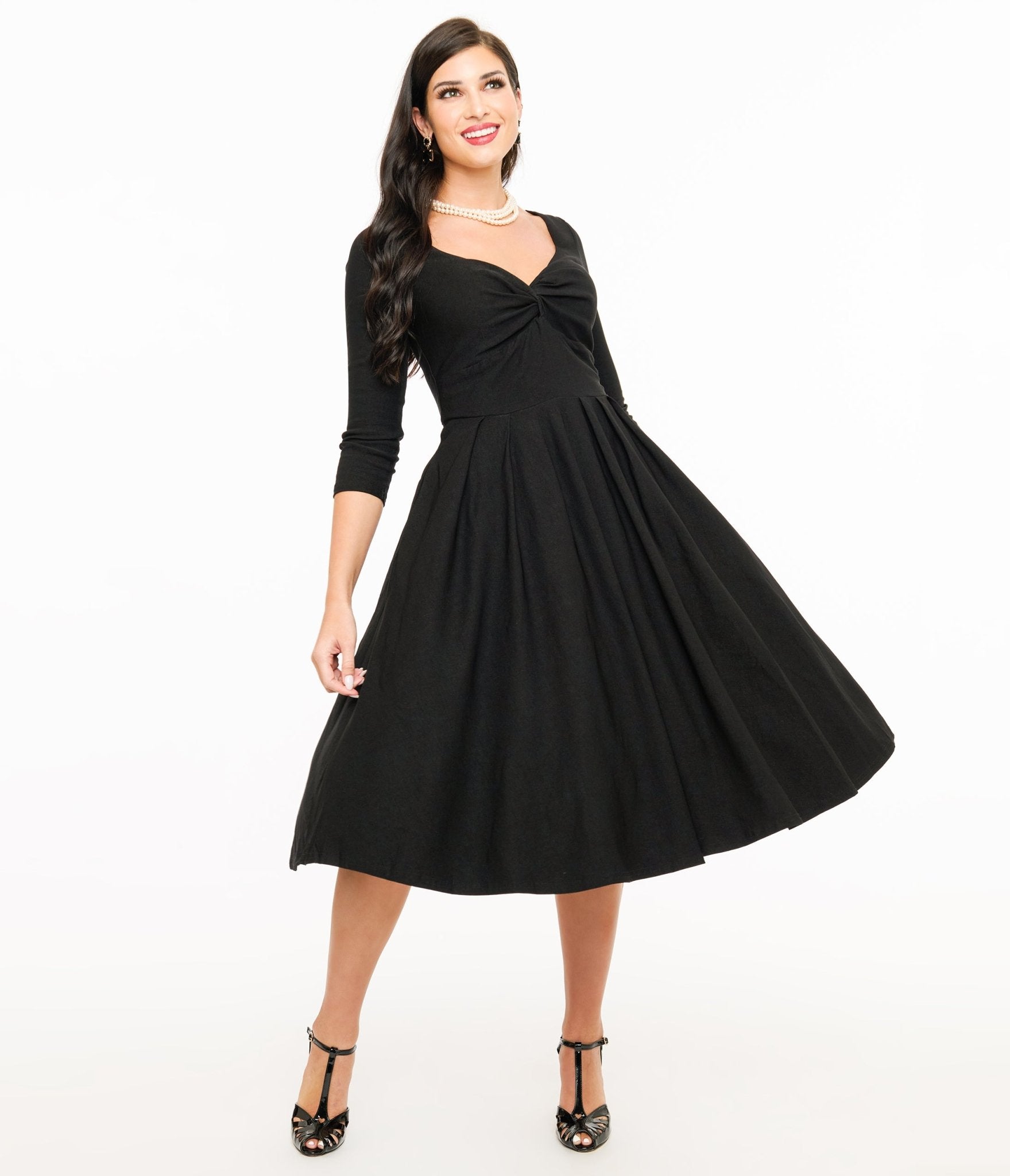 Vintage 1950s Black Bengaline Twist Front Swing Dress - Retro Cocktail Party & Swing Dance Outfit for Women