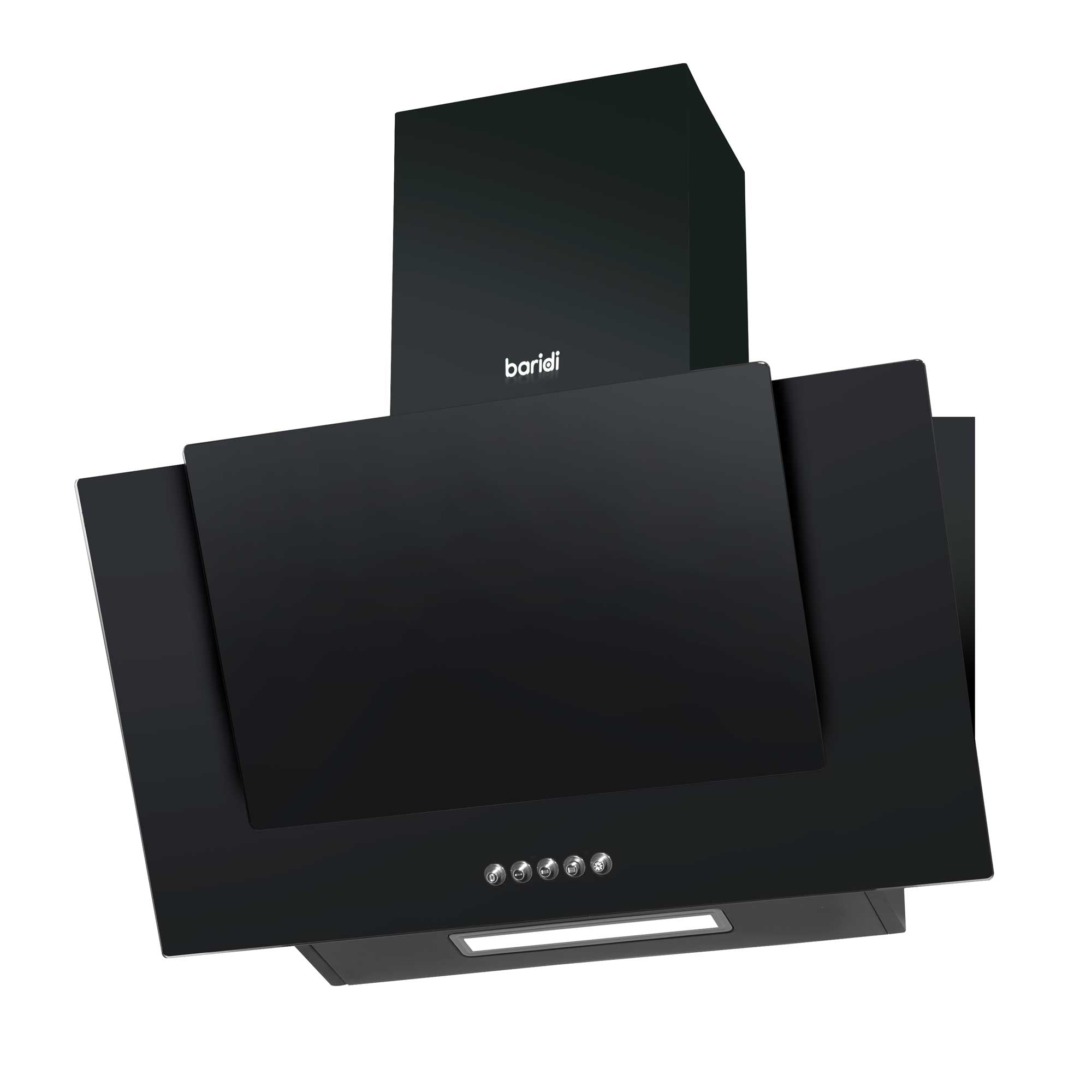 Baridi 60cm Angled Chimney Cooker Hood with Carbon Filters & LED Light - Black Glass Kitchen Extractor Fan - DH129 | Modern Ventilation for Home Cooking & Smoke Removal
