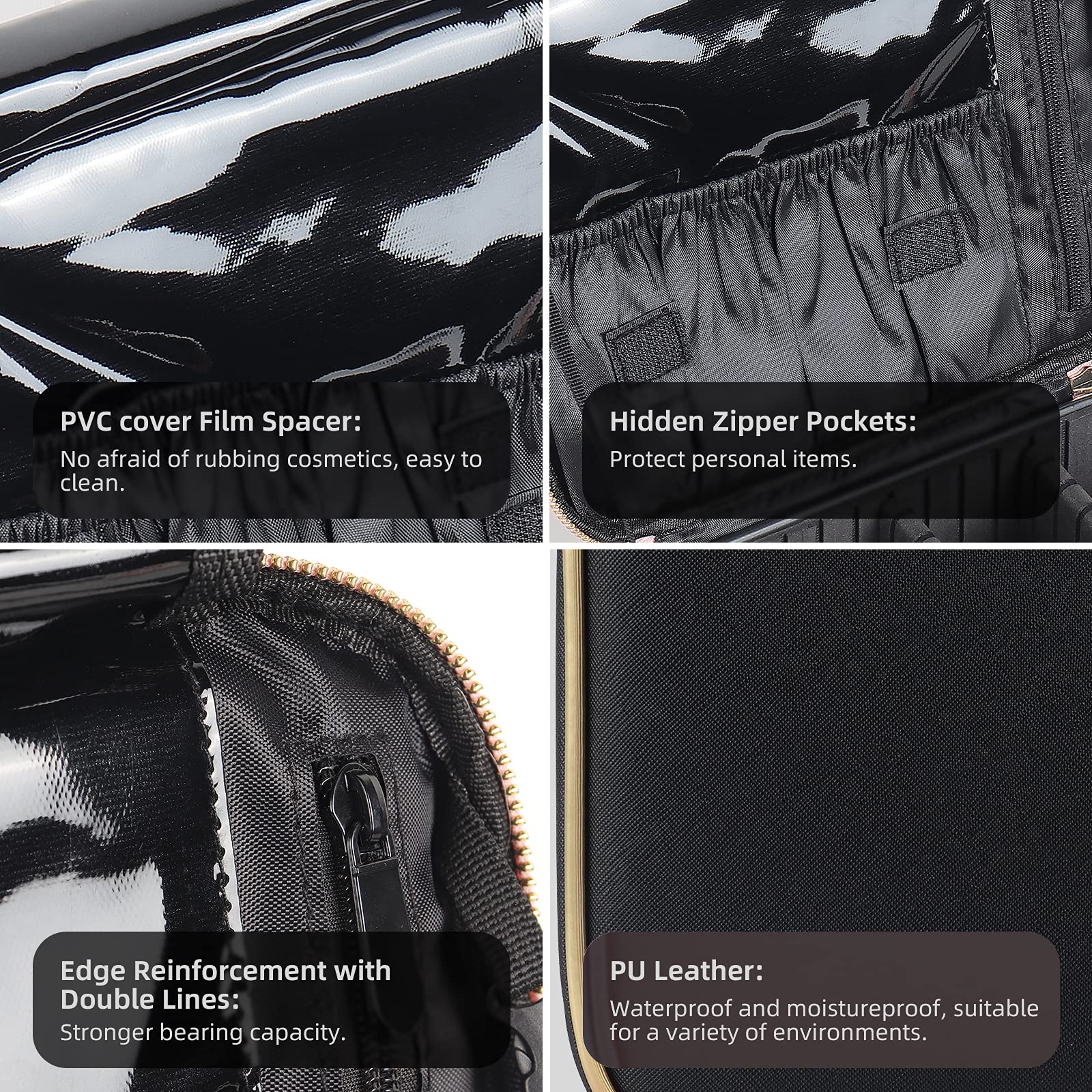 10 Inch Travel Makeup Bag Organizer for Women & Men - Adjustable Divider Cosmetic Case - Black Small Makeup Kit for Travel, Gym & Daily Use