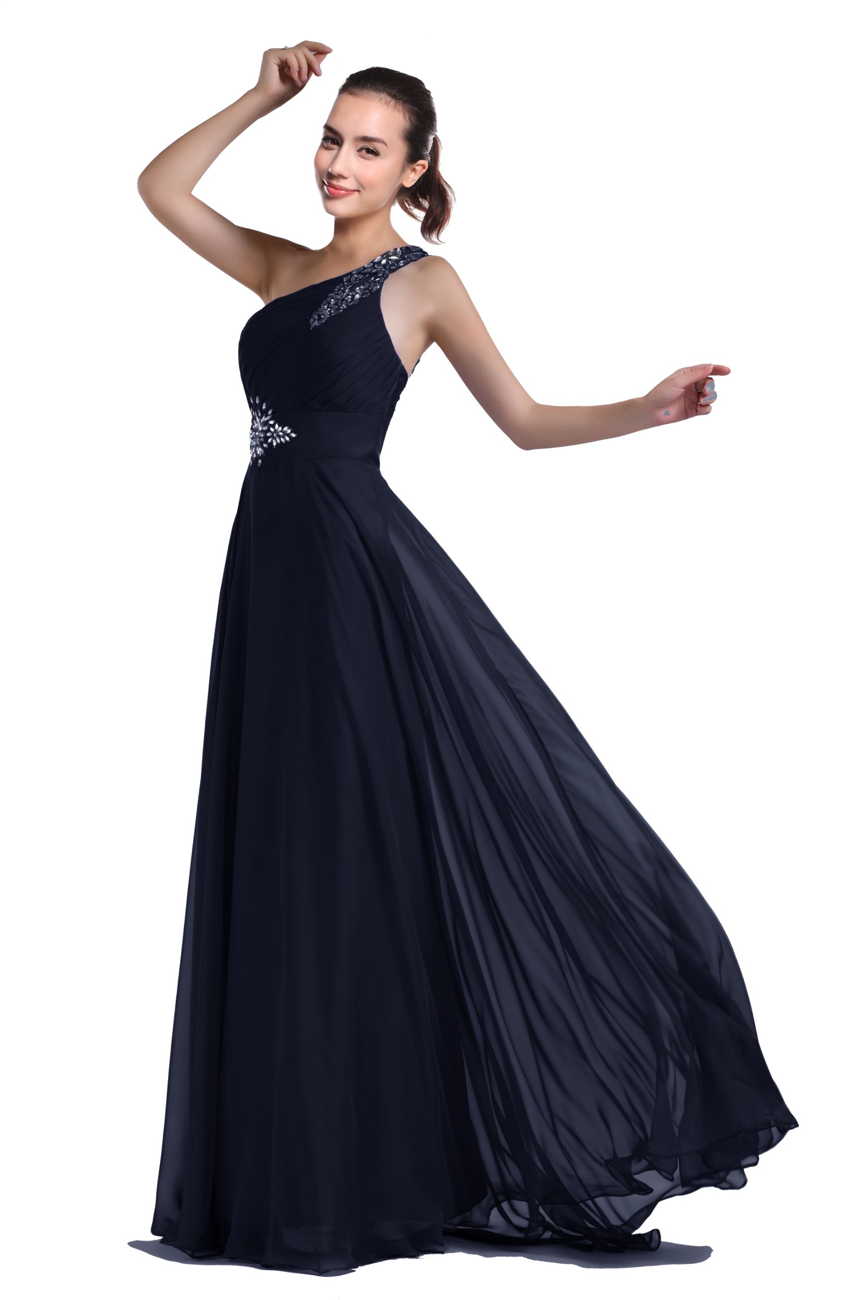 Elegant One-Shoulder Beaded Chiffon Prom Dress with Floor-Length Design - Perfect for Homecoming, Formal Dances & Special Occasions