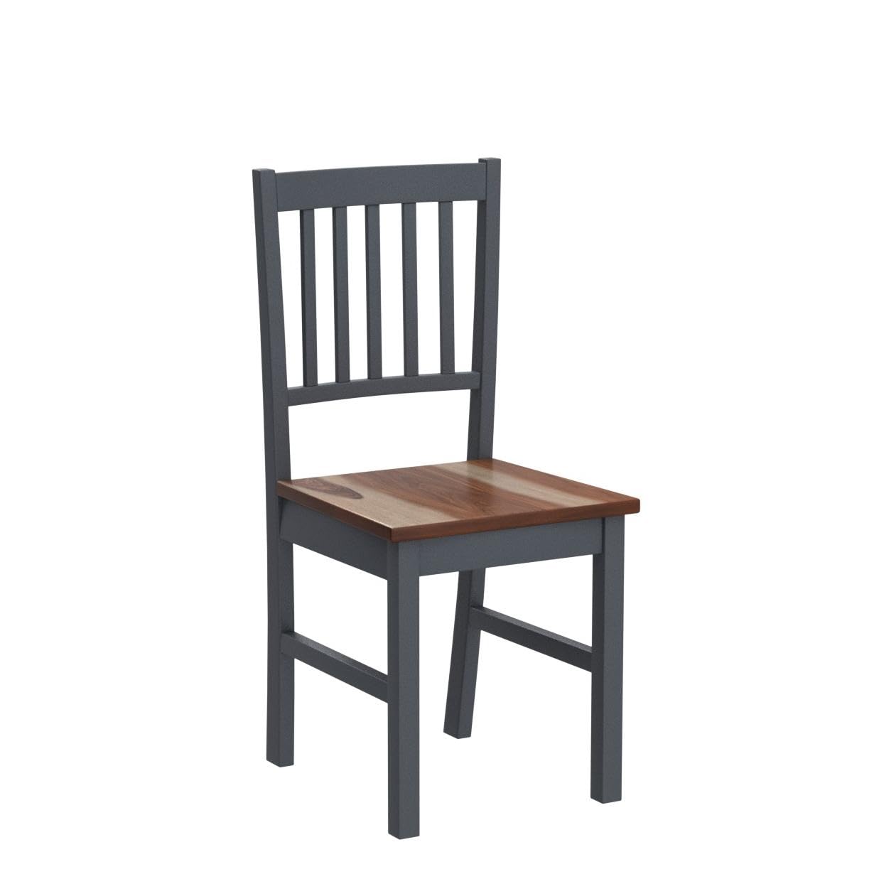 COSTWAY Set of 4 Dining Chairs - Solid Rubber Wood Armless Side Chairs with Slat Back, Black Base & Walnut Seat - Perfect for Home Kitchen, Dining Room, Breakfast Nook & Small Space Decor