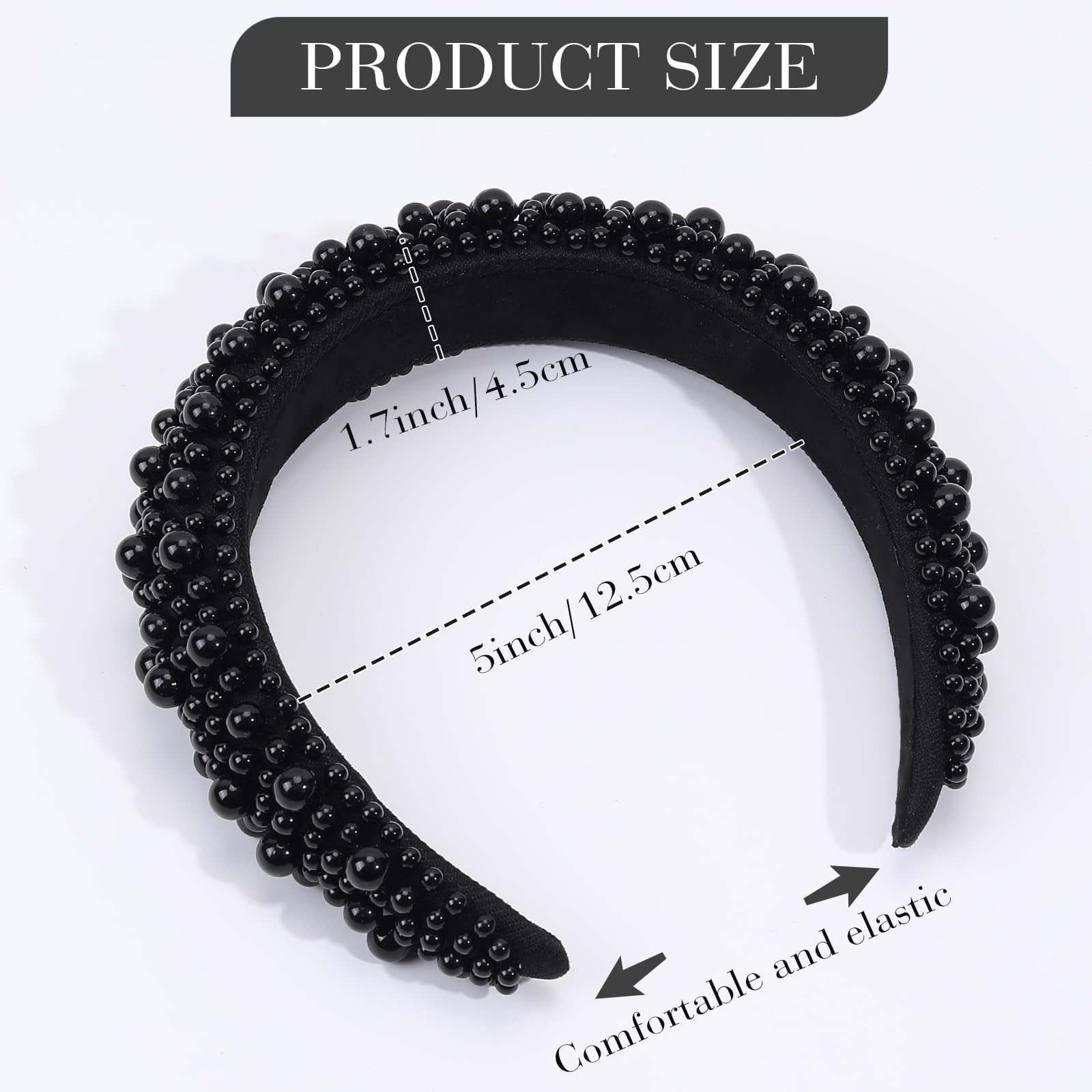 Sparkly Pearl Beaded Headband for Women - Elegant Bridal Wedding Hair Accessories for Women & Girls (Black) | Perfect for Weddings, Prom, Parties & Special Occasions