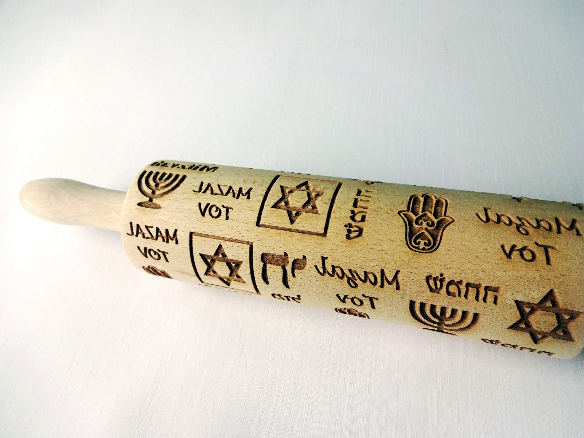 Hanukkah Rolling Pin with Jewish Holiday Symbols - Laser Engraved Dough Roller for Homemade Cookies - Perfect for Holiday Baking and Jewish Tradition Celebrations