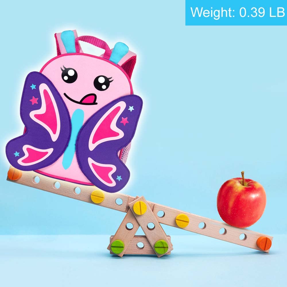 AGSDON Toddler Backpack with Removable Safety Leash - 9.5 Inch Cute Butterfly Design Kids Bookbag for Daycare, Travel & Outdoor Adventures