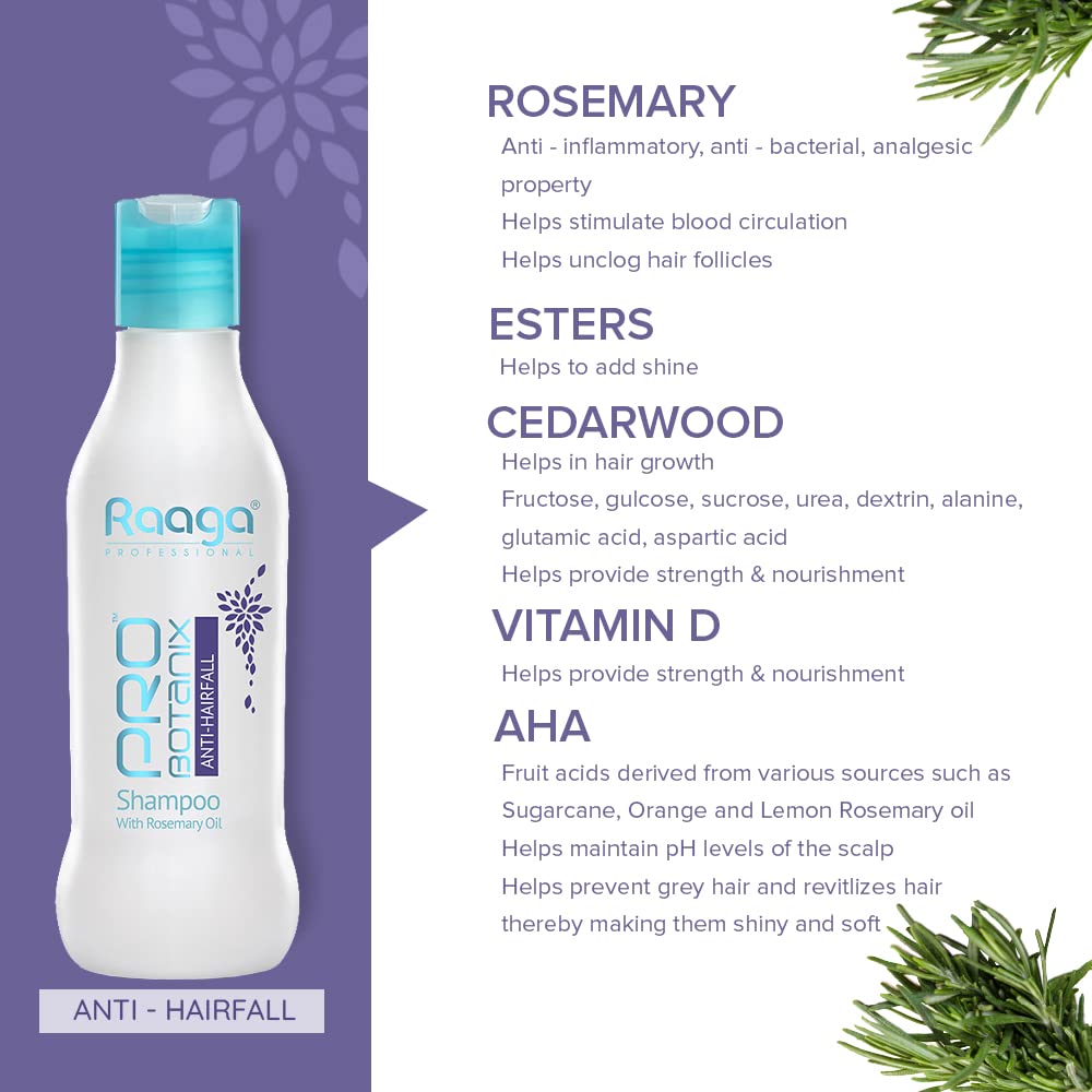 Raaga Professional Pro Botanix Anti-Hair Fall Shampoo with Rosemary Oil (200ml) - Prevents Hair Breakage & Promotes Hair Growth for Men & Women | Daily Use for Thicker, Healthier Hair at Home or Salon