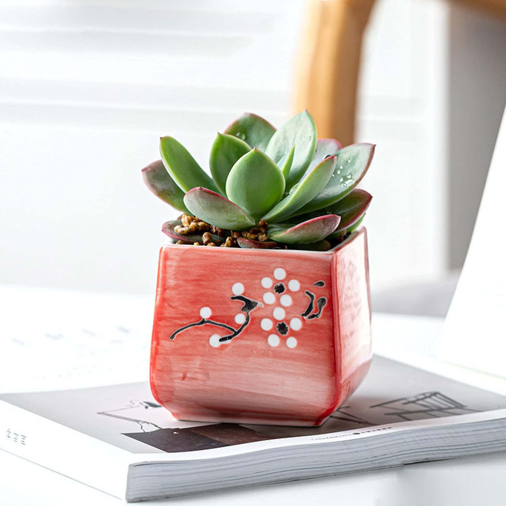 Hand-Painted Pink Ceramic Succulent Planter - Small Flower Pot for Office Desk, Home & Garden Decor - Perfect for Indoor Plants, Cacti & Fresh Flowers