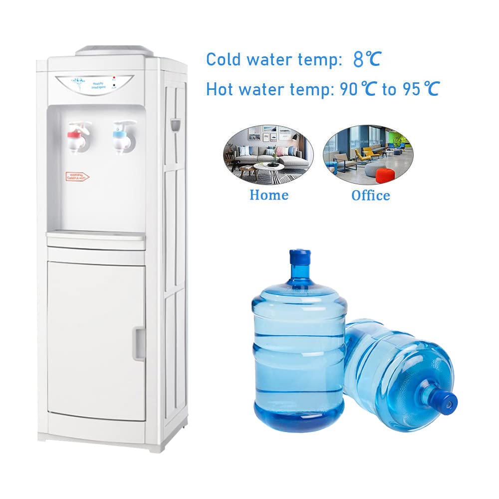 5 Gallon Top Loading Water Cooler Dispenser with Hot & Cold Water - Child Safety Lock, Storage Cabinet for Home & Office Use - White | Perfect for Kitchen, Break Room, or Office Hydration Station