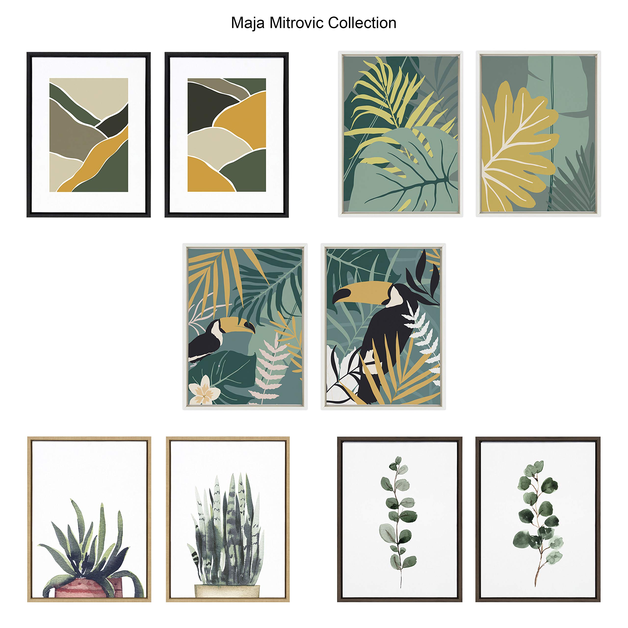 Kate & Laurel Sylvie Jungle Mania Framed Canvas Wall Art Set - 2 Piece 18x24 Inch Tropical Botanical Prints by Maja Mitrovic - White Modern Home Decor for Living Room, Bedroom & Office