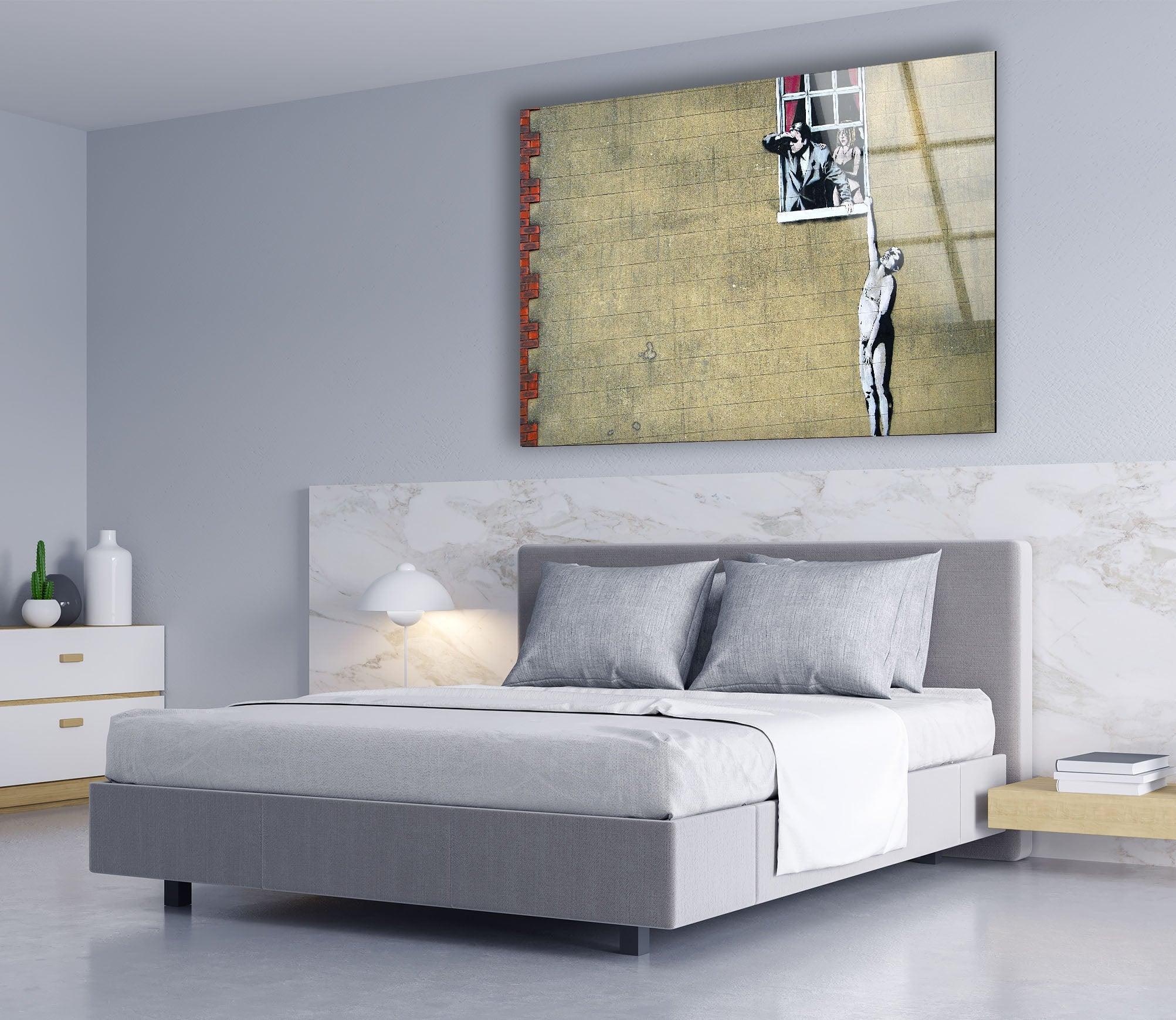 Banksy Well Hung Lover Glass Wall Art - Modern Street Art Home Decor for Living Room, Bedroom & Office - Unique Gift for Art Lovers