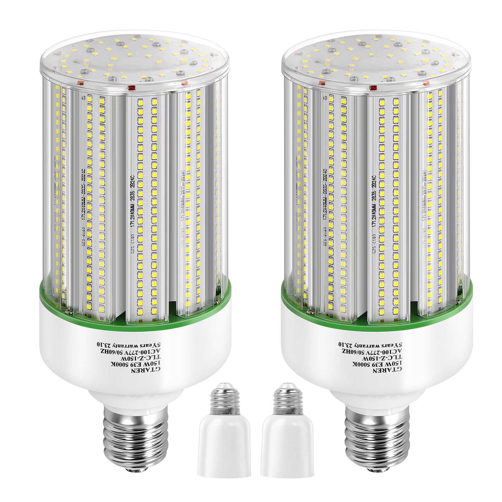 150W LED Corn Cob Light Bulb 2-Pack - 600W Equivalent to Metal Halide/HPS/HID/CFL - 5000K Daylight White - E39 Mogul Base - Commercial & Industrial LED Retrofit Bulb - Perfect for Gyms, Workshops, Warehouses, and High Bay Lighting Fixtures
