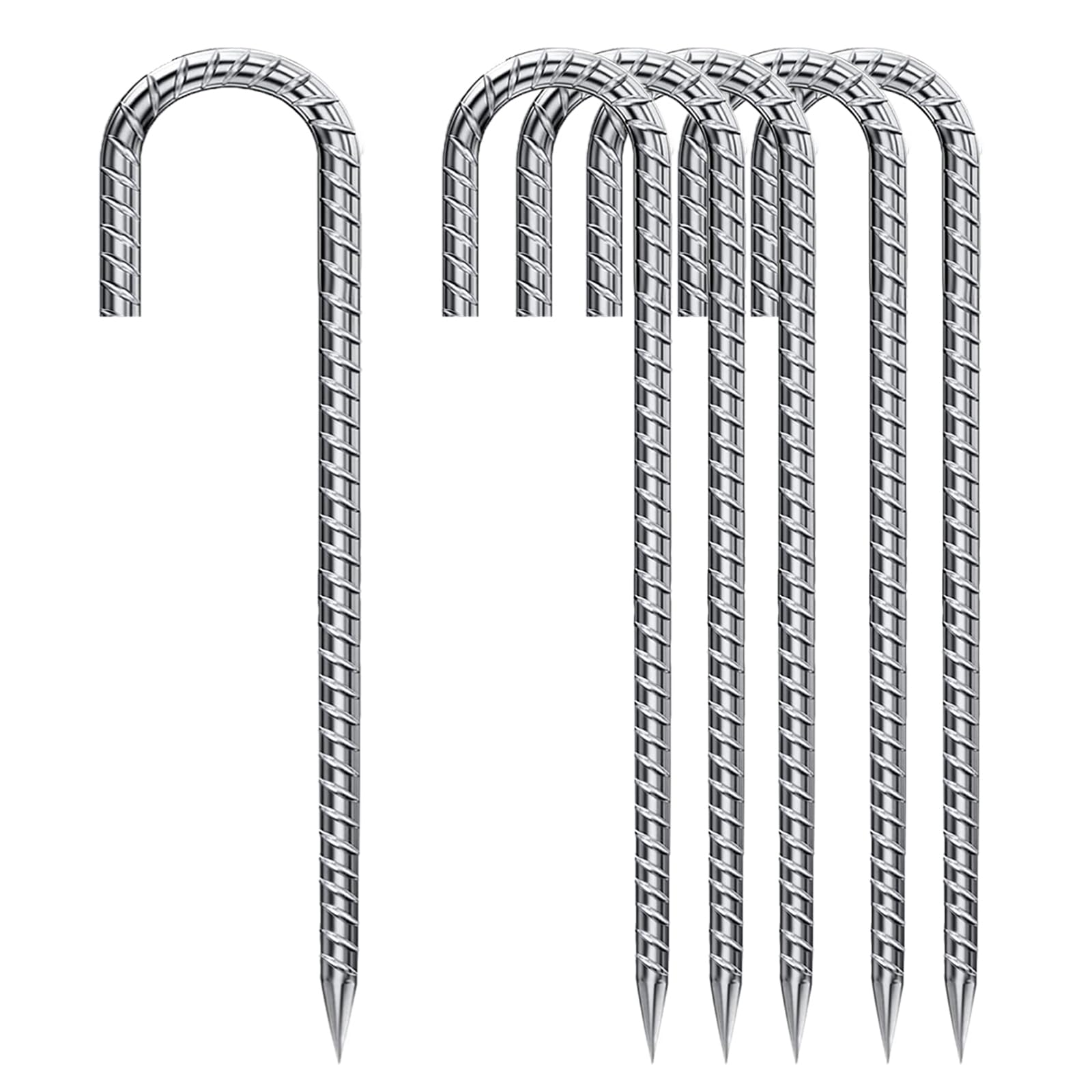 12-Inch Heavy Duty Galvanized Rebar Stakes - 6 Pack Anti-Rust J Hook Metal Ground Anchors for Garden, Dog Fence, Chicken Coop & Water Pipe | Wind-Resistant Outdoor Use for Landscaping, Construction & DIY Projects