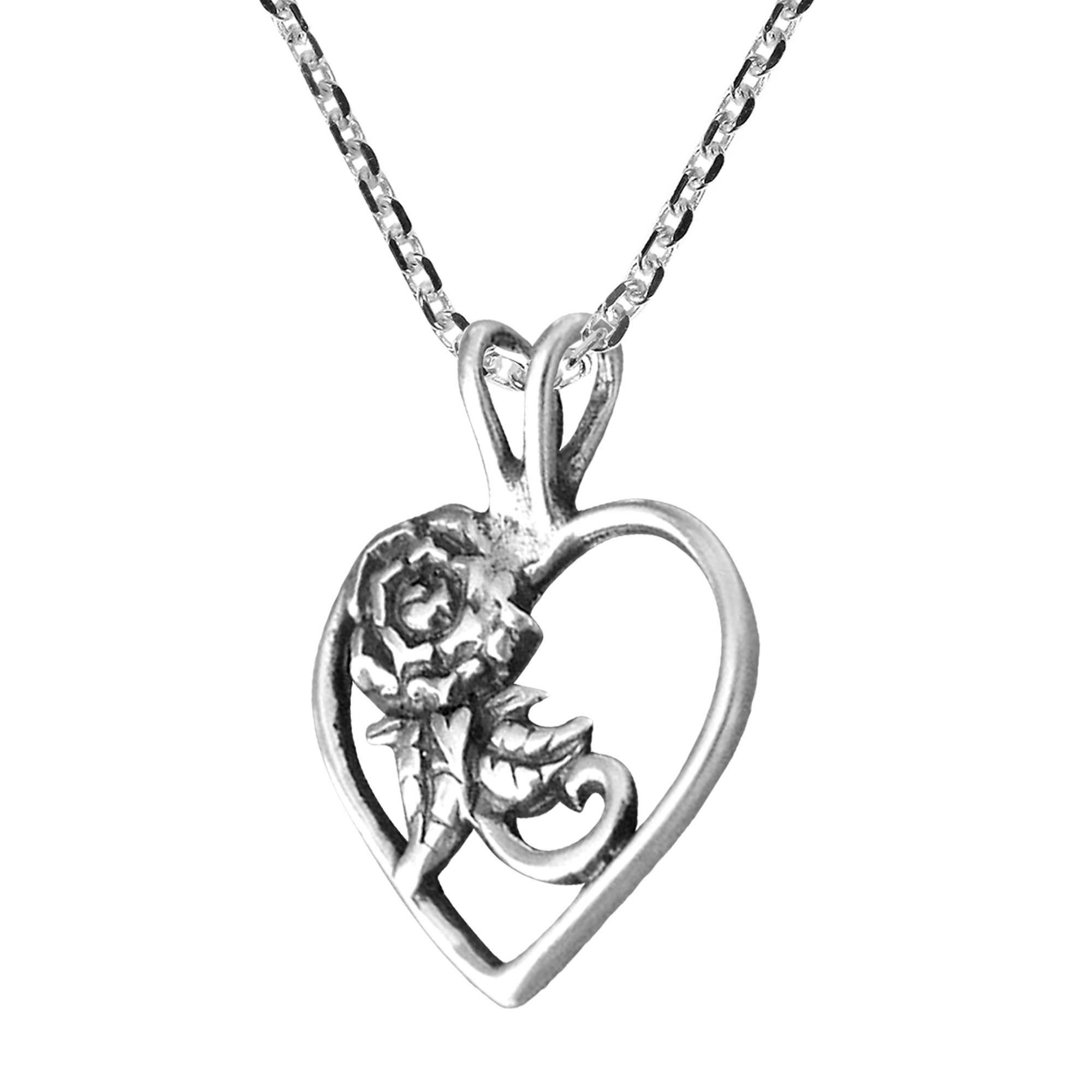 Beautiful .925 Sterling Silver Rose in Heart Pendant Necklace for Women - Perfect Gift for Valentine's Day, Anniversary & Romantic Occasions