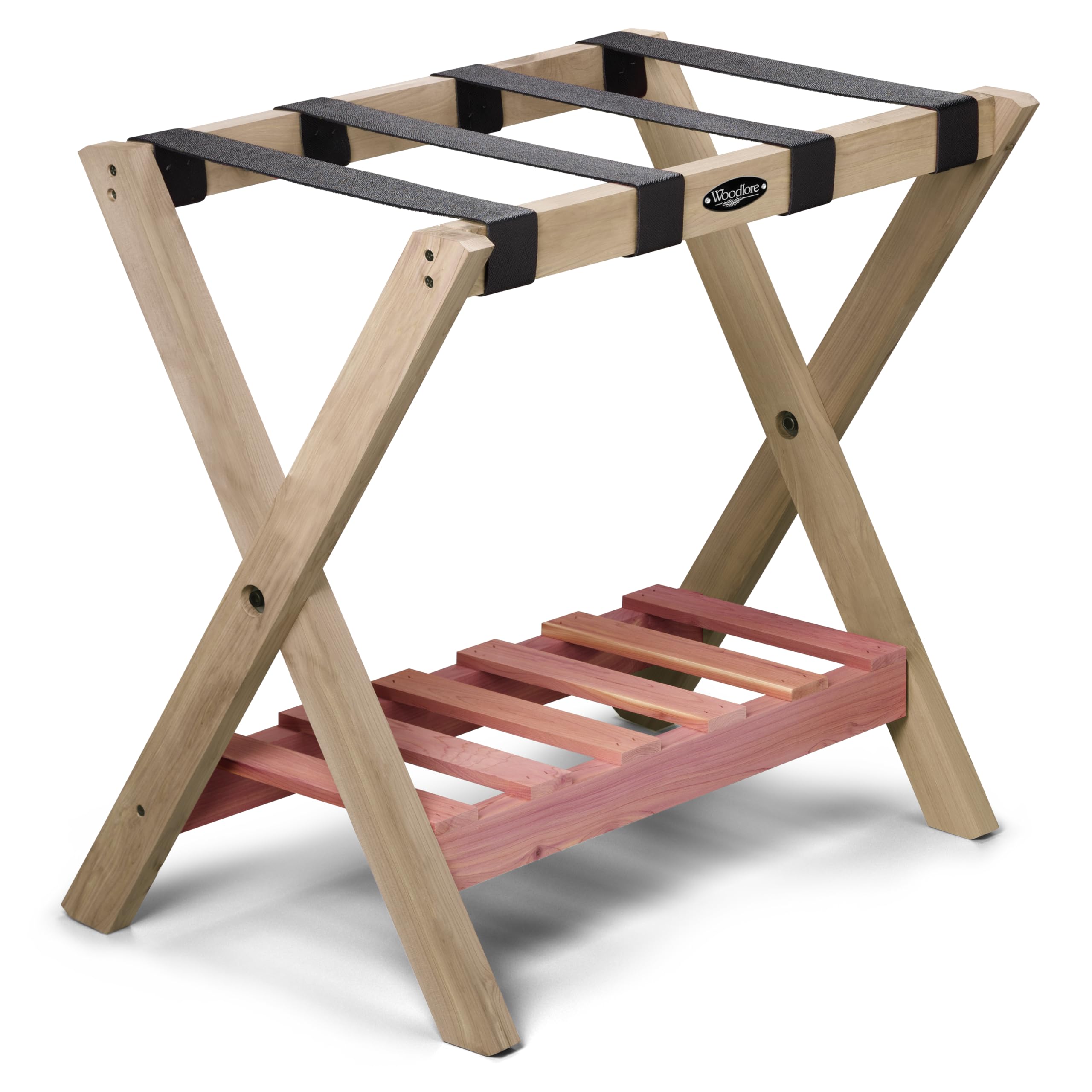 Woodlore Luggage Rack with Shoe Shelf - Sturdy Bedroom Organizer for Guest Rooms & Home Storage - Made in USA - Perfect for Hotels, Dorms and Small Space Organization