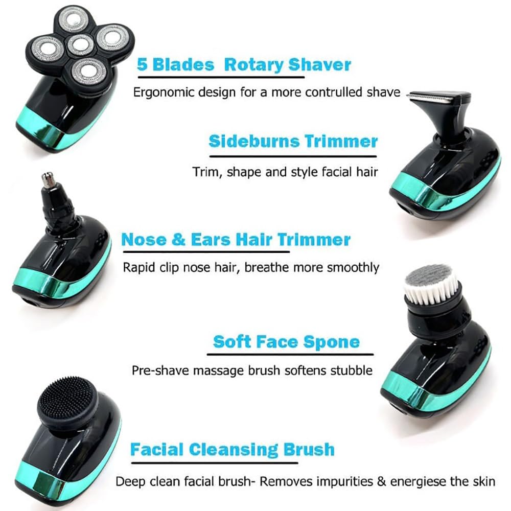 5-in-1 Electric Head Shaver for Bald Men - Rechargeable Wet/Dry Waterproof Beard Trimmer with Fast Charging | Perfect for Travel, Gym & Daily Grooming