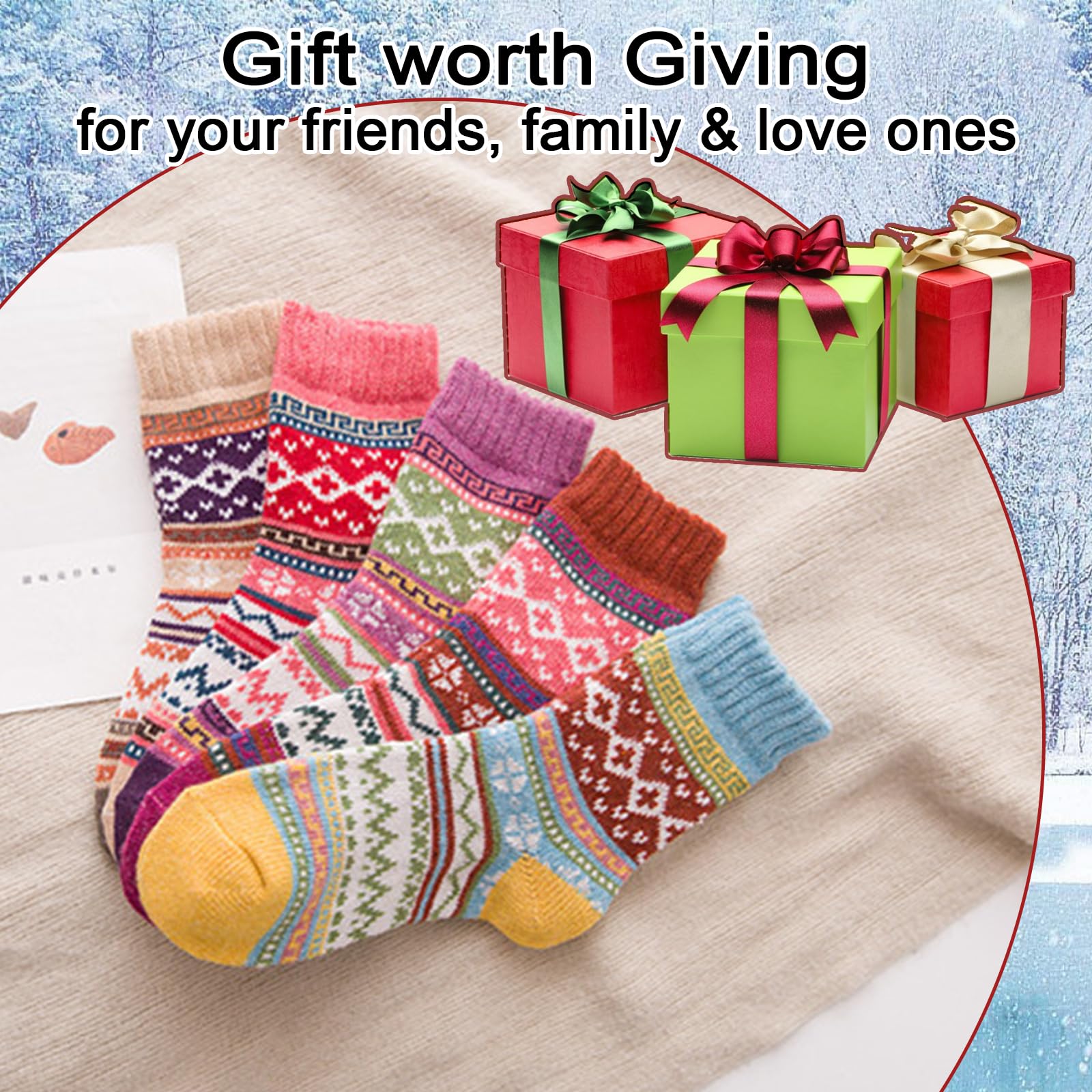 Warm Wool Socks for Women - 5 Pairs Cozy Winter Socks for Athletic & Casual Wear