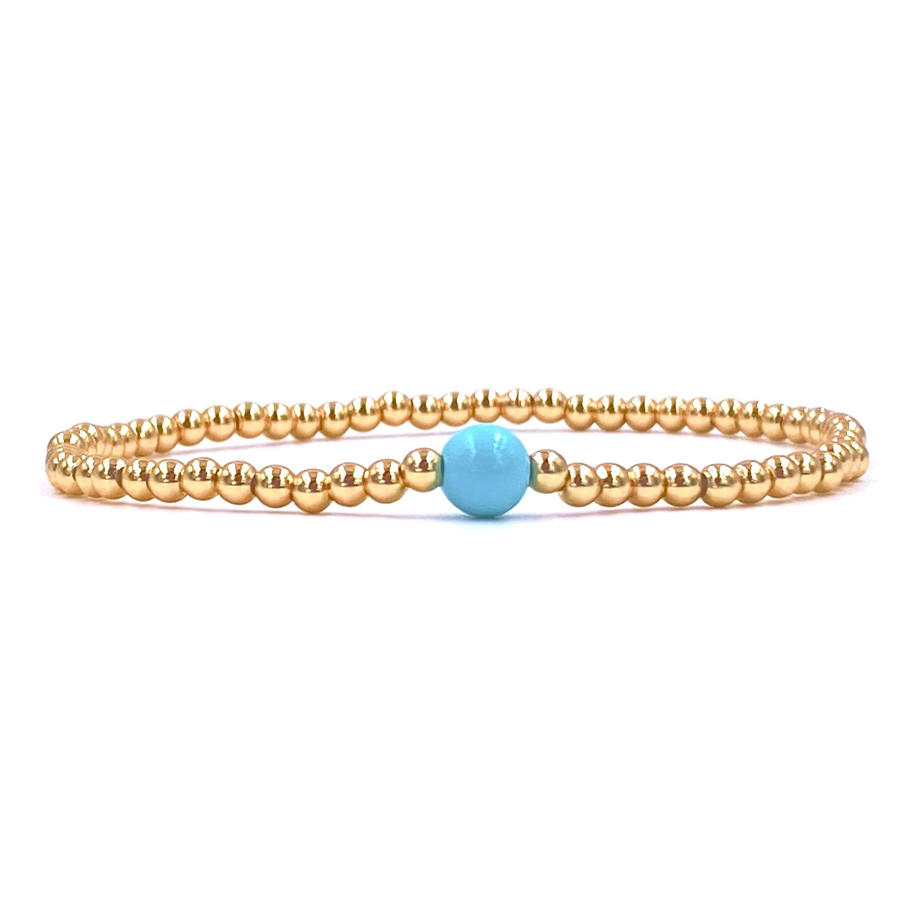 Ashley Gold Stainless Steel 3mm Ball Beaded Stretch Bracelet with Enamel Center - Elegant Jewelry for Women, Perfect for Parties, Weddings & Everyday Wear