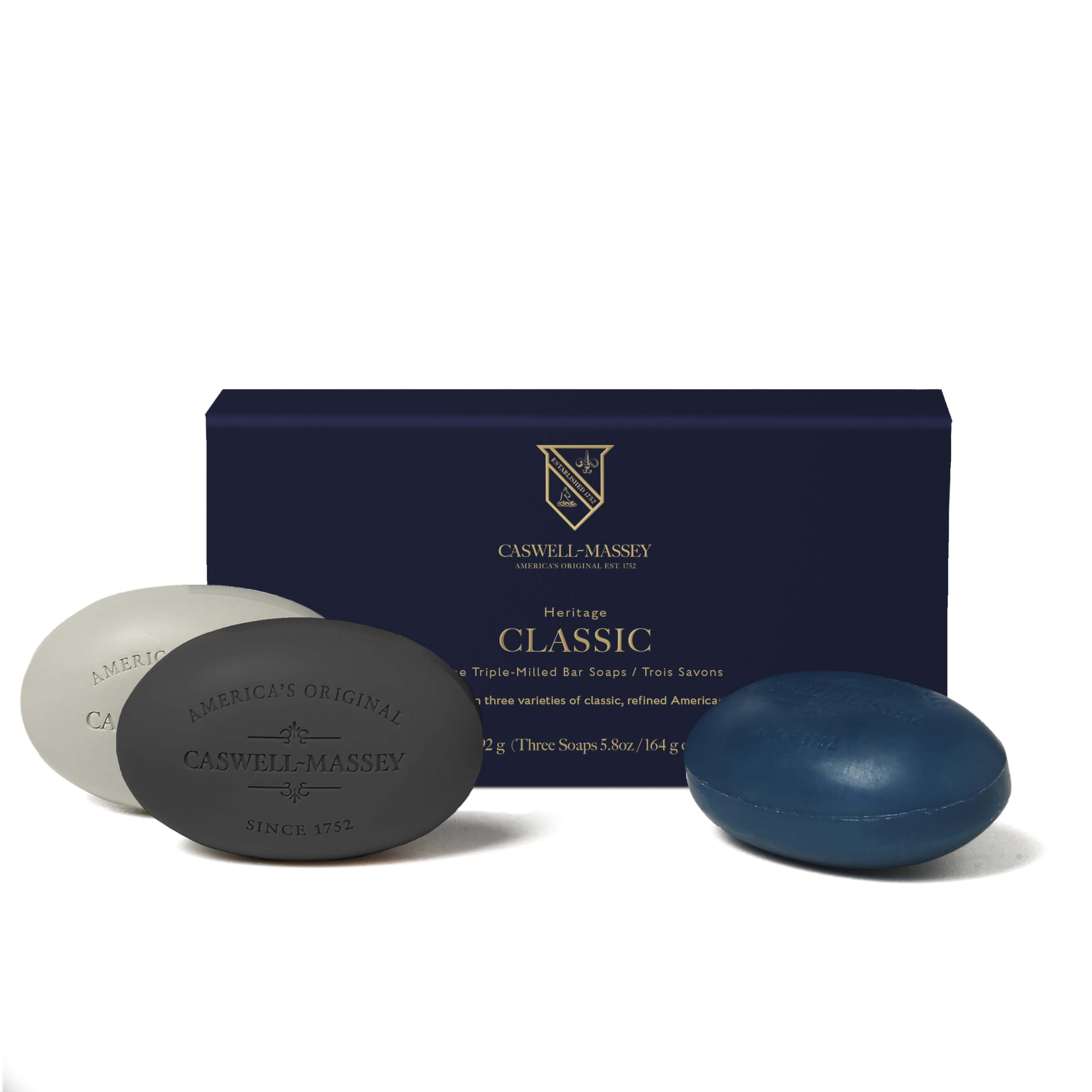 Caswell-Massey Men’s Moisturizing Bar Soap Gift Set - 3 Pack (5.8 oz Each) with Essential Oils & Plant-Based Formula for All Skin Types - Newport, Oaire & Greenbriar Scents - Perfect for Shower, Bath & Travel Gifts