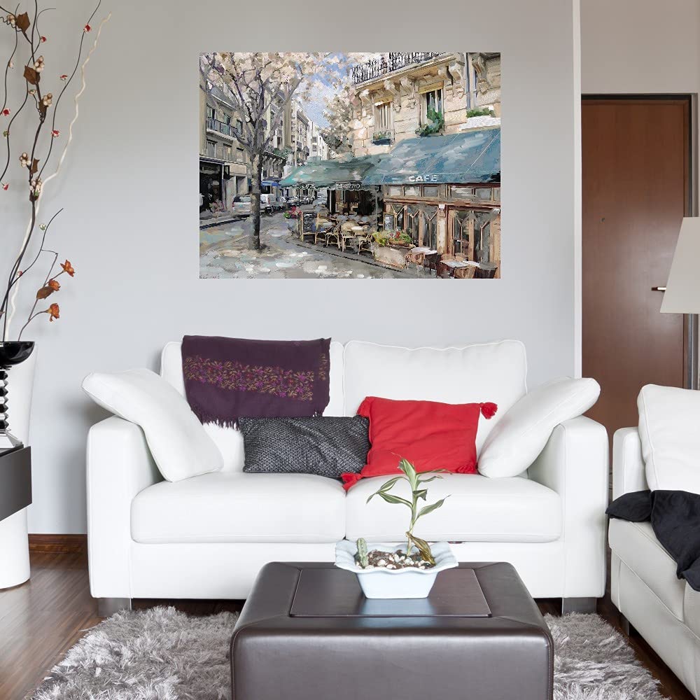 French Bistro de Paris Canvas Wall Art - 32x24 Inch Large Cityscape Painting, Fine Art Living Room Decor, Handmade Canvas Prints for Home & Office Wall Decoration | Perfect for Living Rooms, Bedrooms, Offices & Cafés