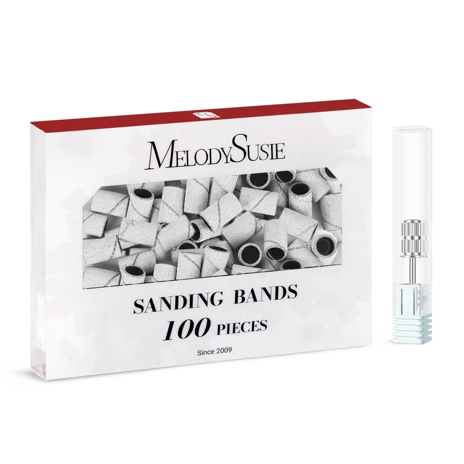 MelodySusie 100 Pcs Nail Drill Bits Sanding Bands - 180 Fine Grit Nail File Sanding Bands for Acrylic Nails, Gel Manicures & Pedicures | Professional Nail Art Tools for Salon & Home Use
