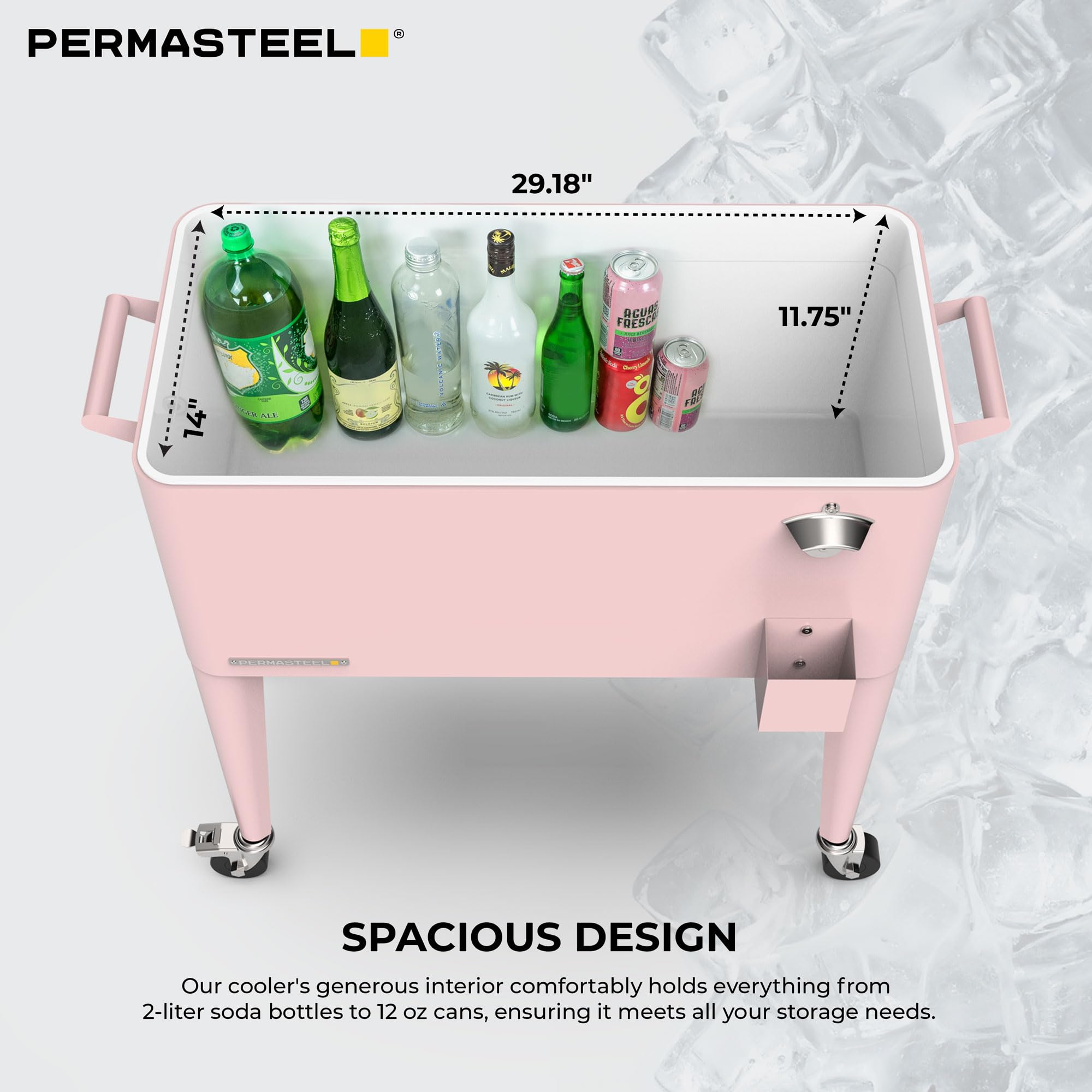 Permasteel 80-Quart Classic Outdoor Patio Cooler with Wheels & Handles - Retro Design Beverage Bar Cart for Picnics, BBQs, Camping & Tailgating