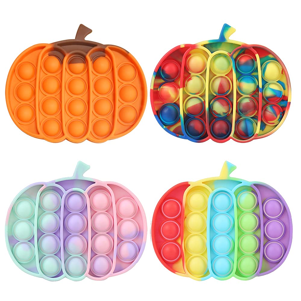 4 Pack Pumpkin Push Pop Fidget Sensory Toys for Kids & Adults - Stress Relief Anxiety Relief Autism Special Needs Toys - Party Game Decorations for Classroom, Office, Travel & Home Use