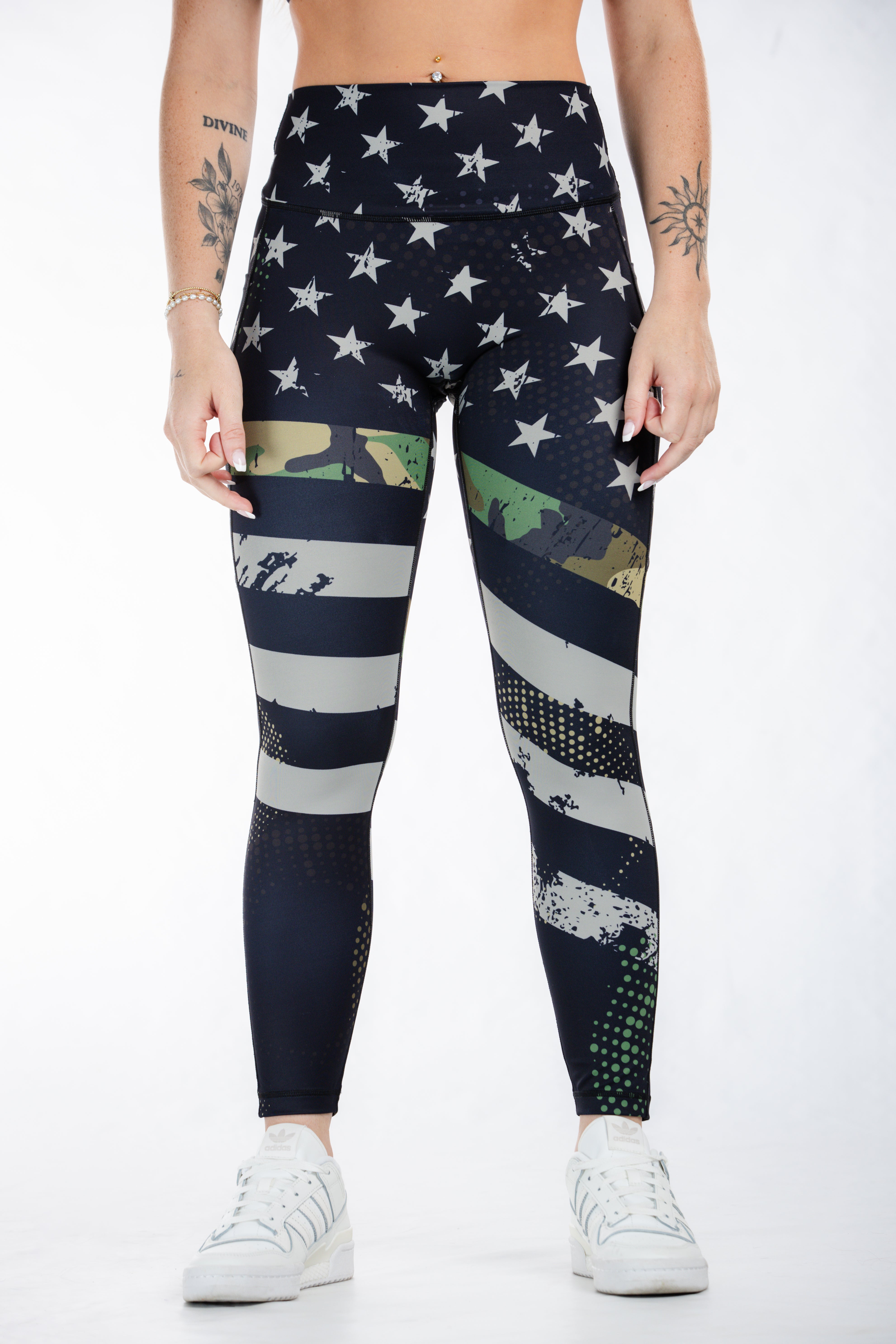 Empowered Camo Leggings for Women - High Waisted Yoga Pants with Pockets - Perfect for Workouts, Running & Casual Wear