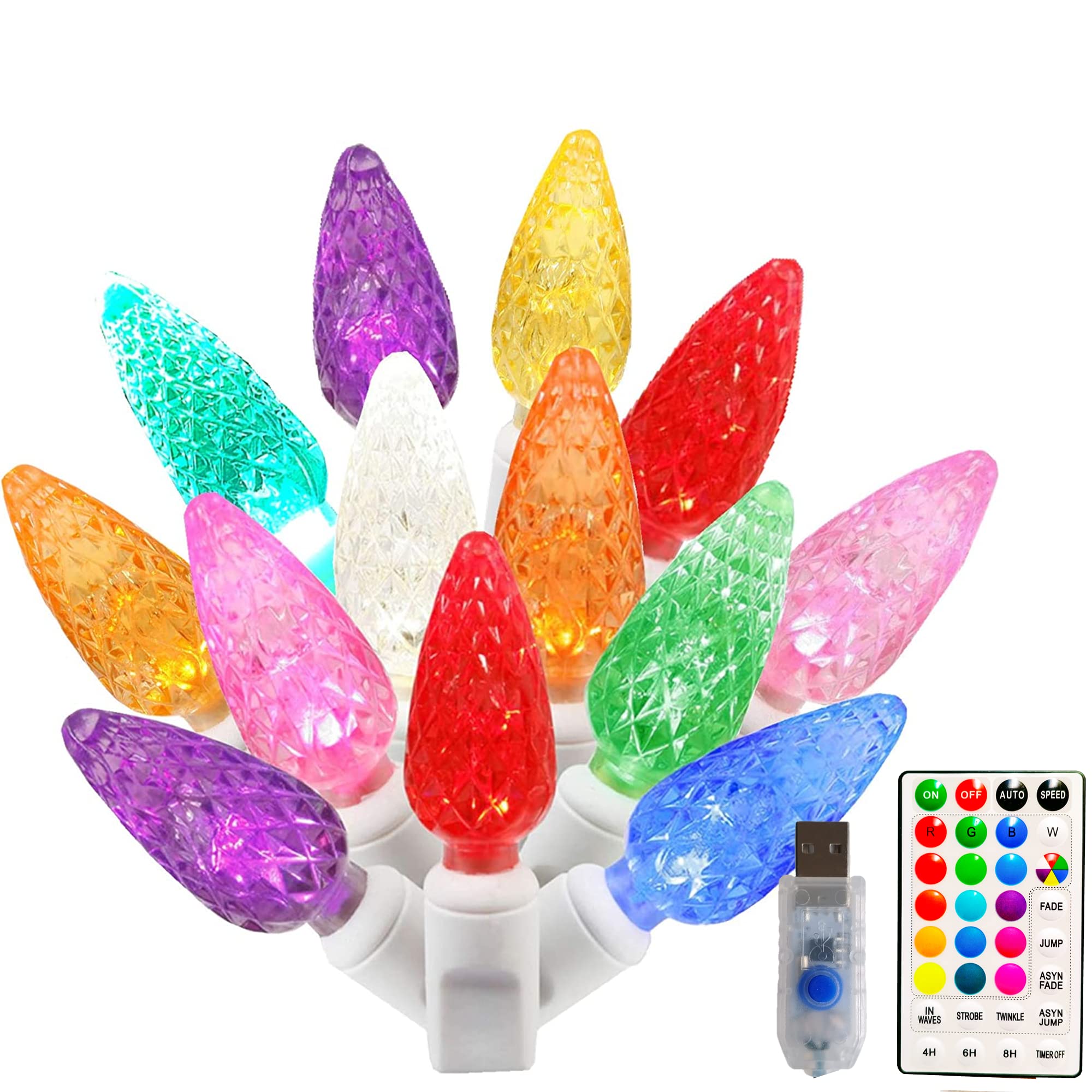 50 LED RGB C6 Christmas Lights - 16ft Color Changing Strawberry String Lights with Remote & Timer, USB Plug for Indoor Outdoor Holiday Decor - Perfect for Wedding, Party, Bedroom, Garden & Christmas Tree Decoration