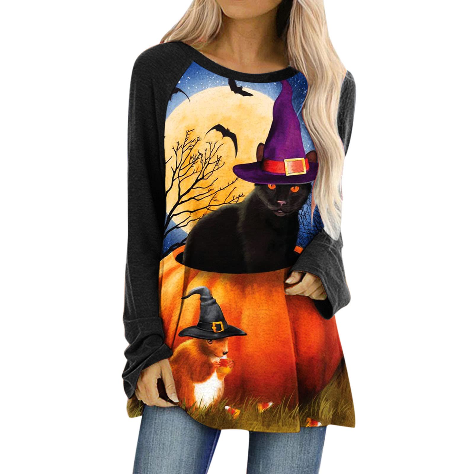 Girls Halloween Costume for Ages 10-12 | Women's Casual Long Sleeve Raglan T-Shirt with Dandelion Print | Perfect for Trick-or-Treating, Halloween Parties & Fall Festivals