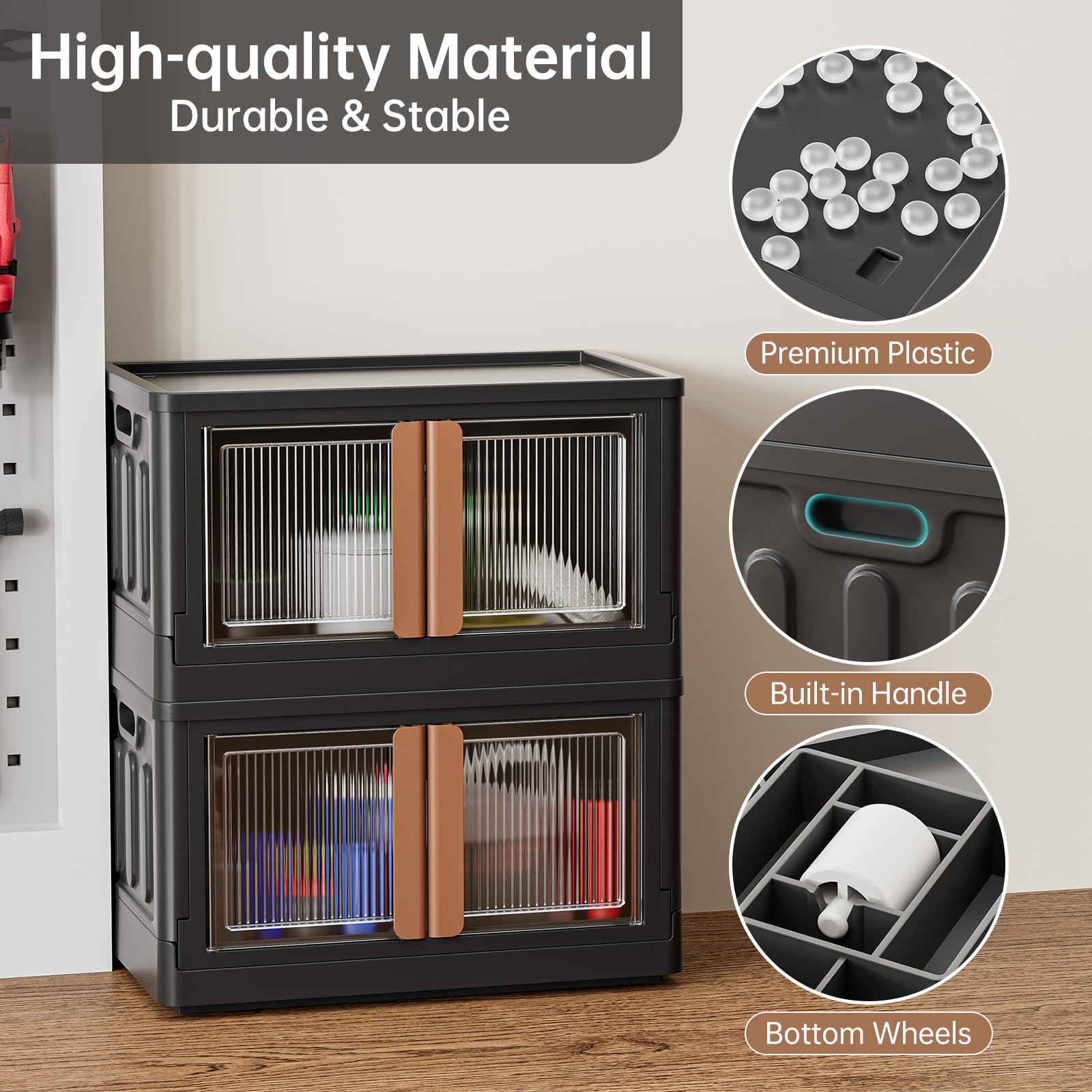 HAIXIN 8.4 Gallon Foldable Storage Bin with Lid - Stackable Plastic Storage Container for Closet, Garage, Office & Craft Organization | Black Collapsible Cube Box | Perfect for Home Storage, Seasonal Decor & Toy Organization (1 Pack)