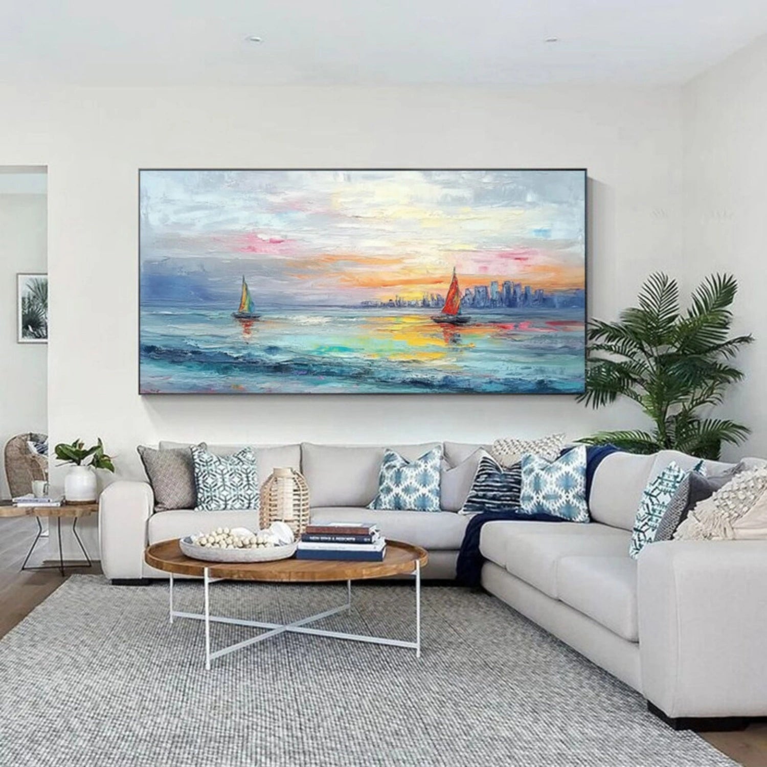 Ocean and Sky Painting #OS 224 - Handmade Canvas Wall Art for Home & Office Decor - Perfect for Living Room, Bedroom, or Office Wall Decoration