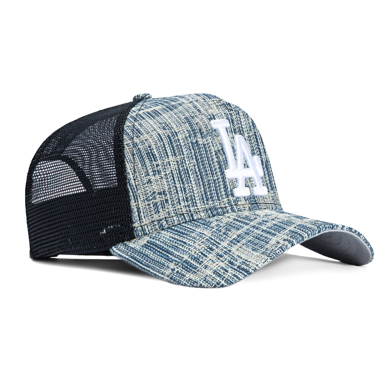 New Era 9Forty A-Frame Los Angeles Dodgers Snapback Trucker Hat - Denim Blue Baseball Cap for Men & Women - Perfect for Games, Outdoor Activities & Sports Fans