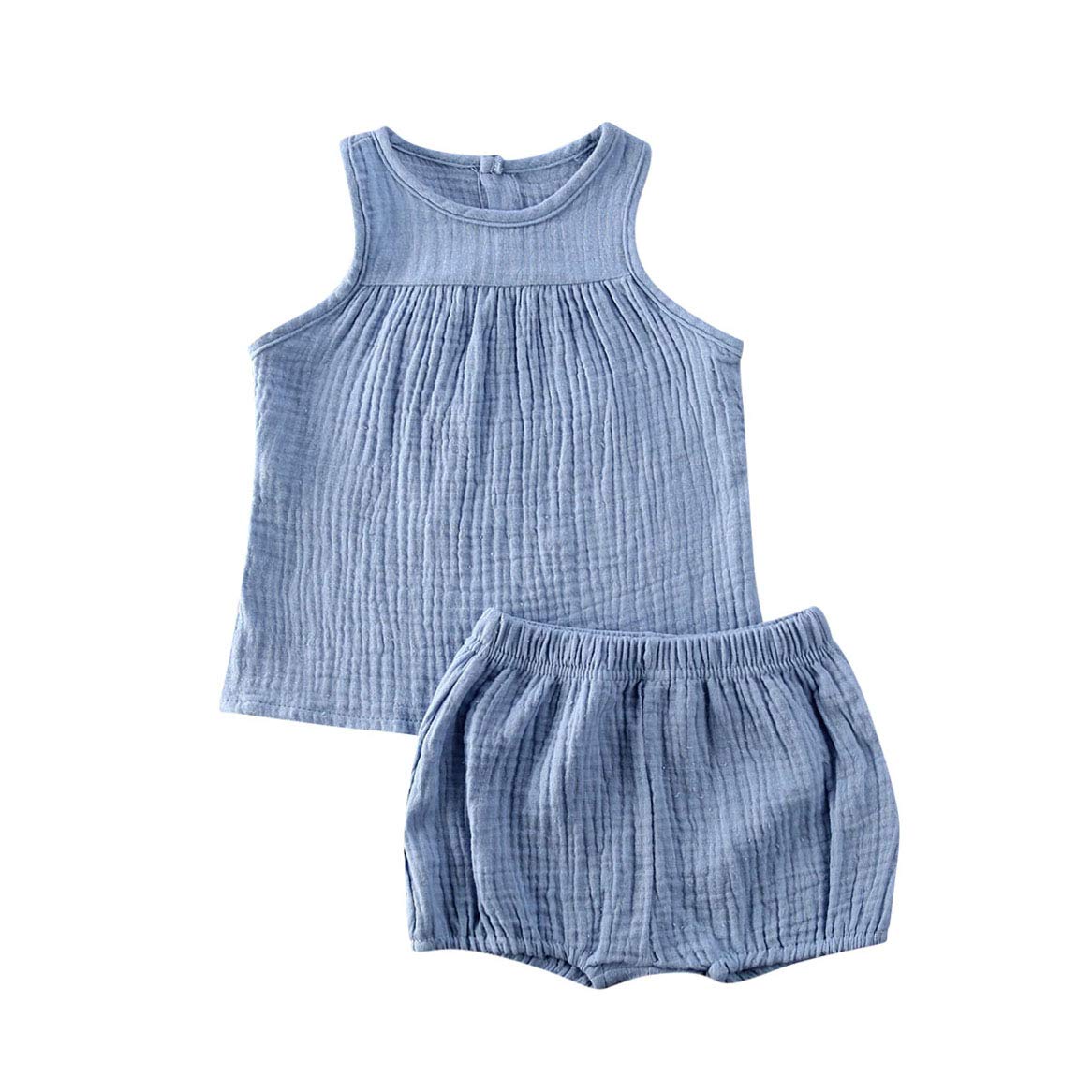 **Toddler Baby Girl Cotton Linen 2-Piece Outfit - Short Sleeve T-Shirt & Drawstring Shorts Set | Soft Summer Clothes for Playtime, Beach & Outdoor Activities**