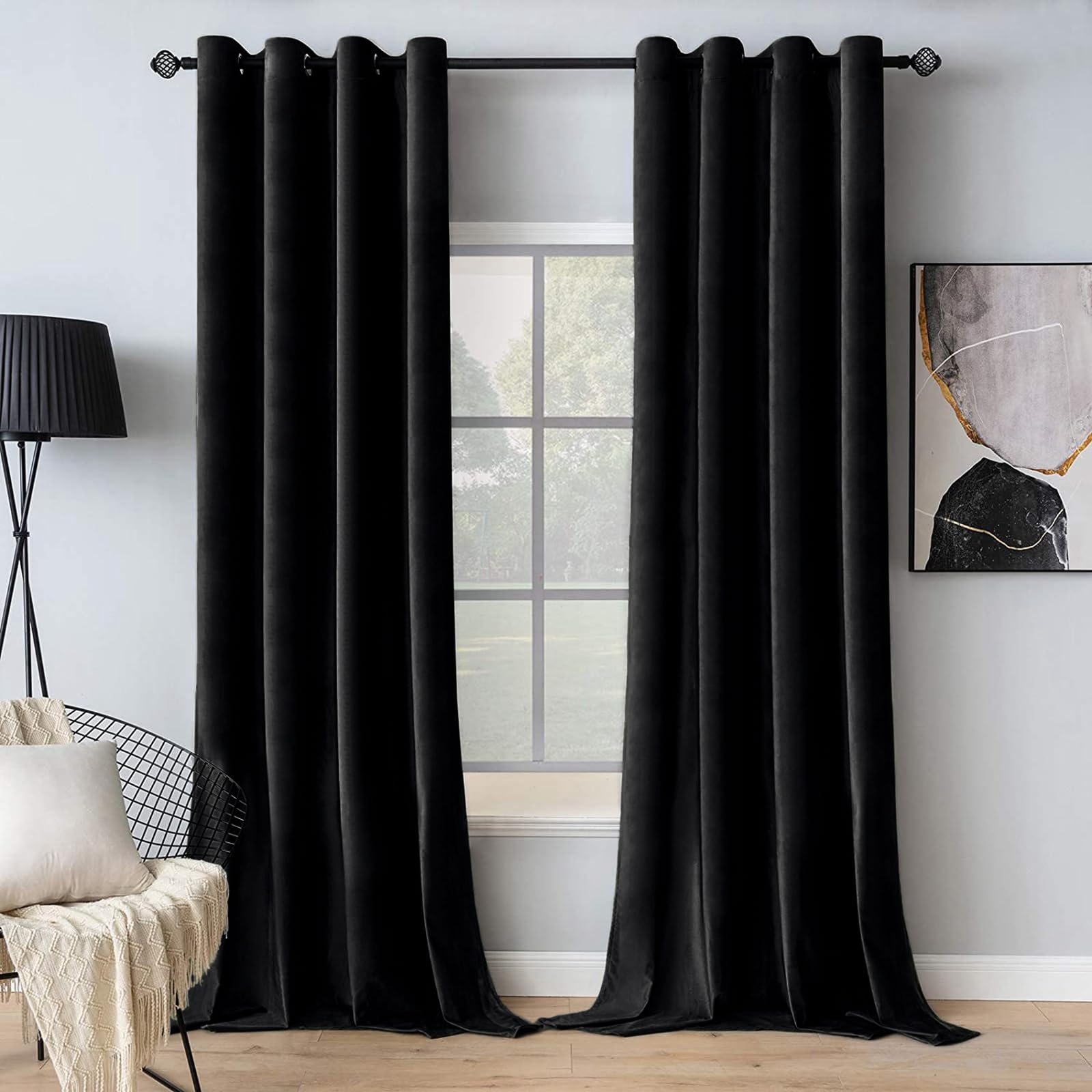 MIULEE Black Velvet Curtains 84 Inches Long - Room Darkening Blackout Curtains with Grommet Top, Thermal Insulating & Soundproof - Set of 2 Panels for Bedroom, Living Room, Nursery | Perfect for Light Blocking, Privacy & Energy Efficiency