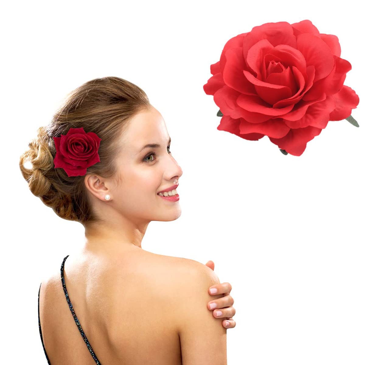 Rose Hair Clips for Women - Floral Brooch Hair Accessories with Rose Flowers, Wedding & Party Headpieces (Red) - Perfect for Bridal, Prom, Birthday & Special Occasions