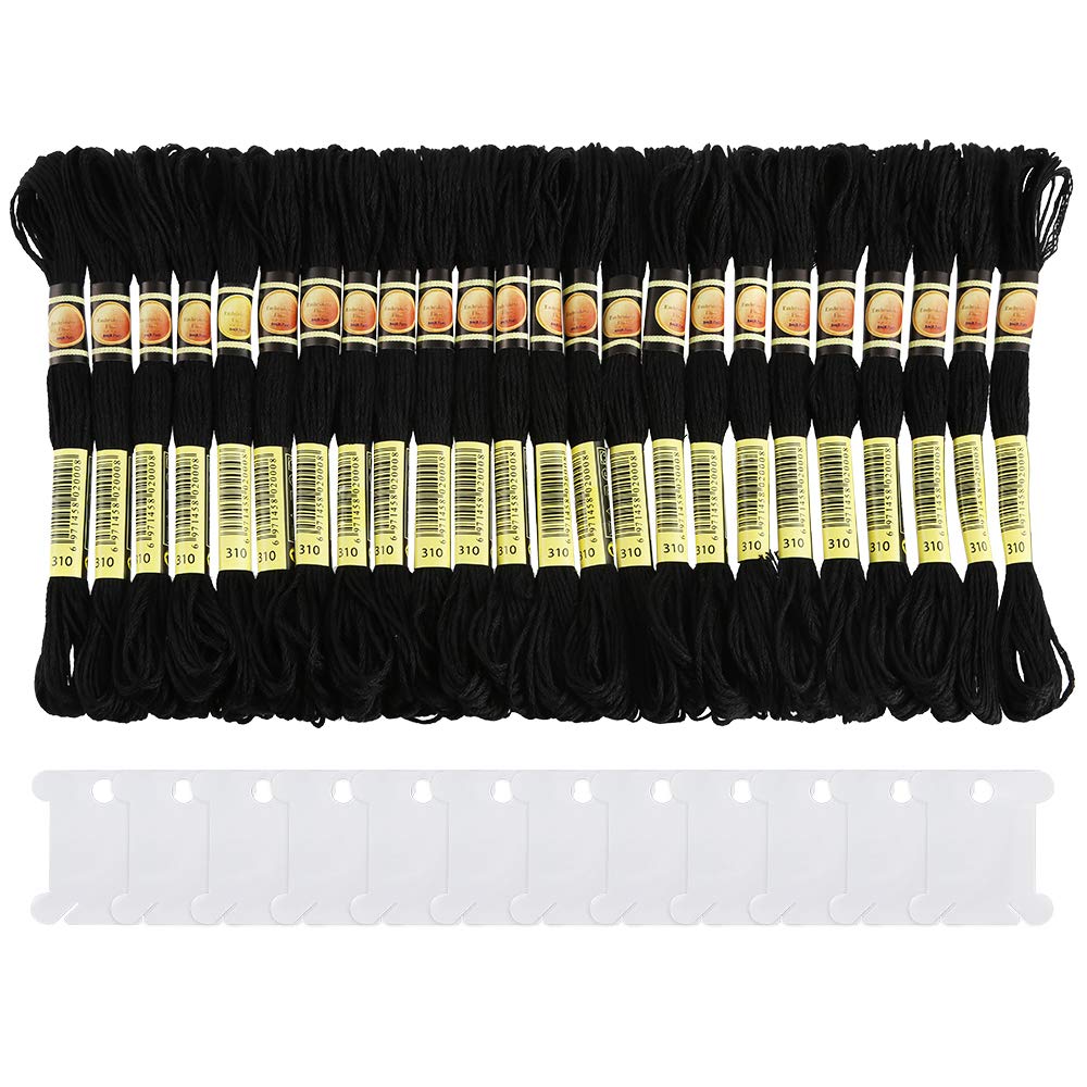 Pllieay 24-Skein Friendship Bracelet Floss Kit - Black Cotton Embroidery Thread with 12 Bobbins for Halloween Crafts, Knitting, Cross Stitch & DIY Projects - Perfect for Jewelry Making, Scrapbooking & Home Decor